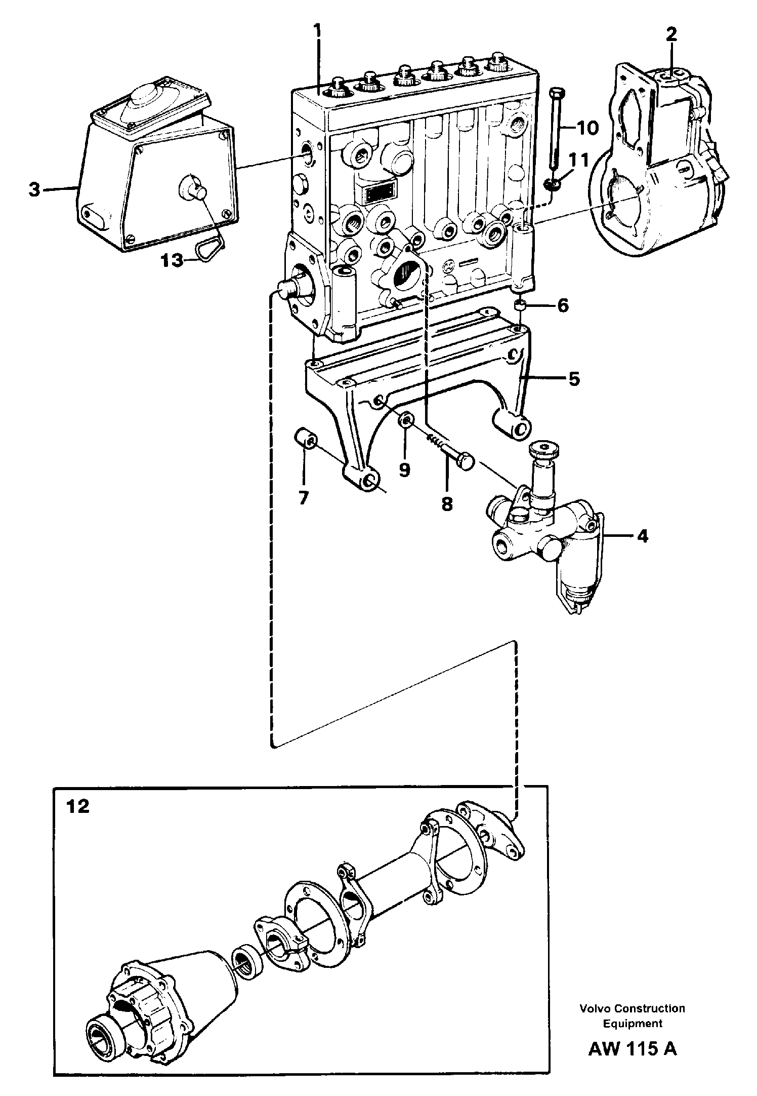Injection pump with drive.  STD SER NO - 2824, 2826 - 2848, 2850 - 3000. — volvo parts diagram