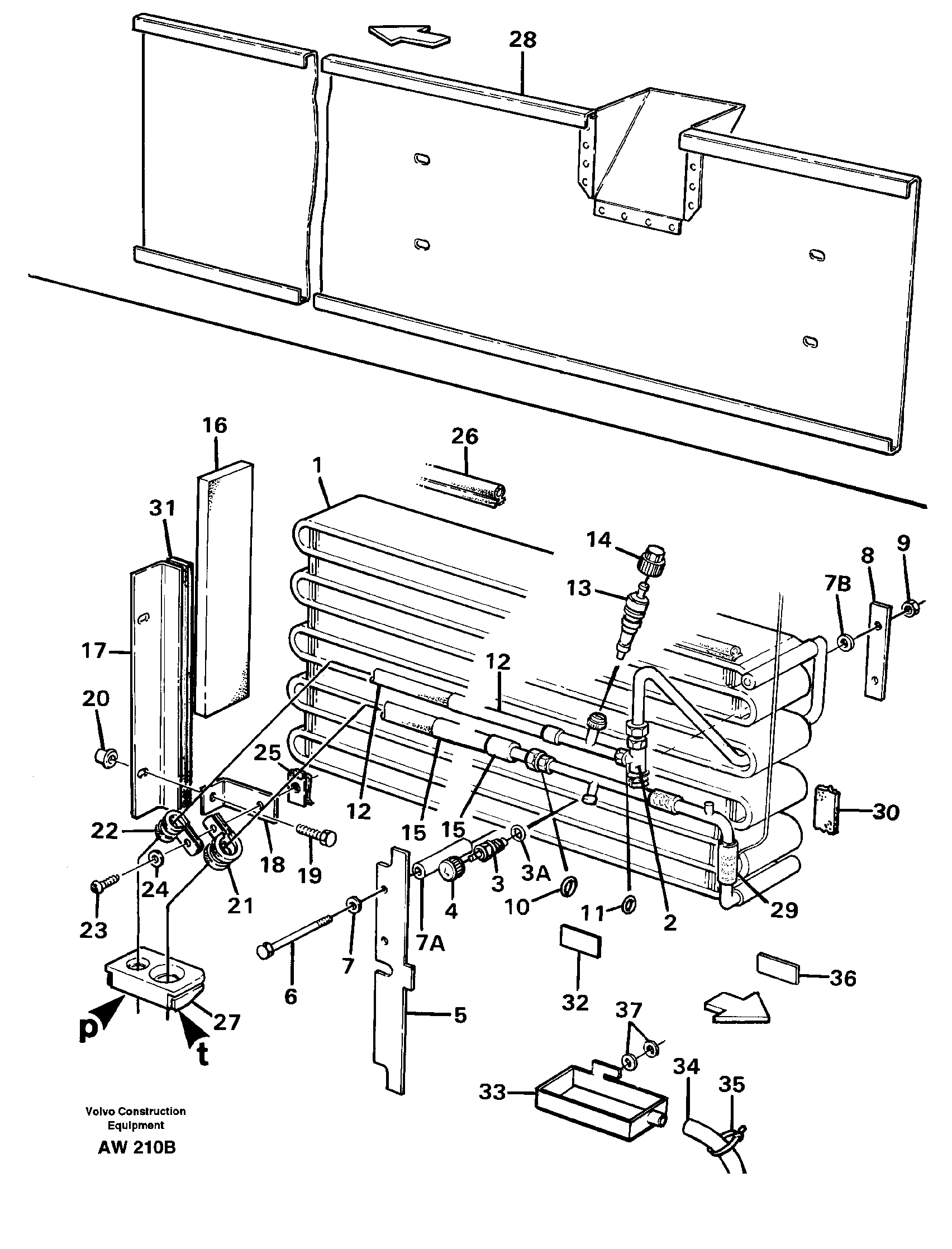 Evaporator with fitting parts.  92792,   93448,   93921,   93956 — volvo parts diagram