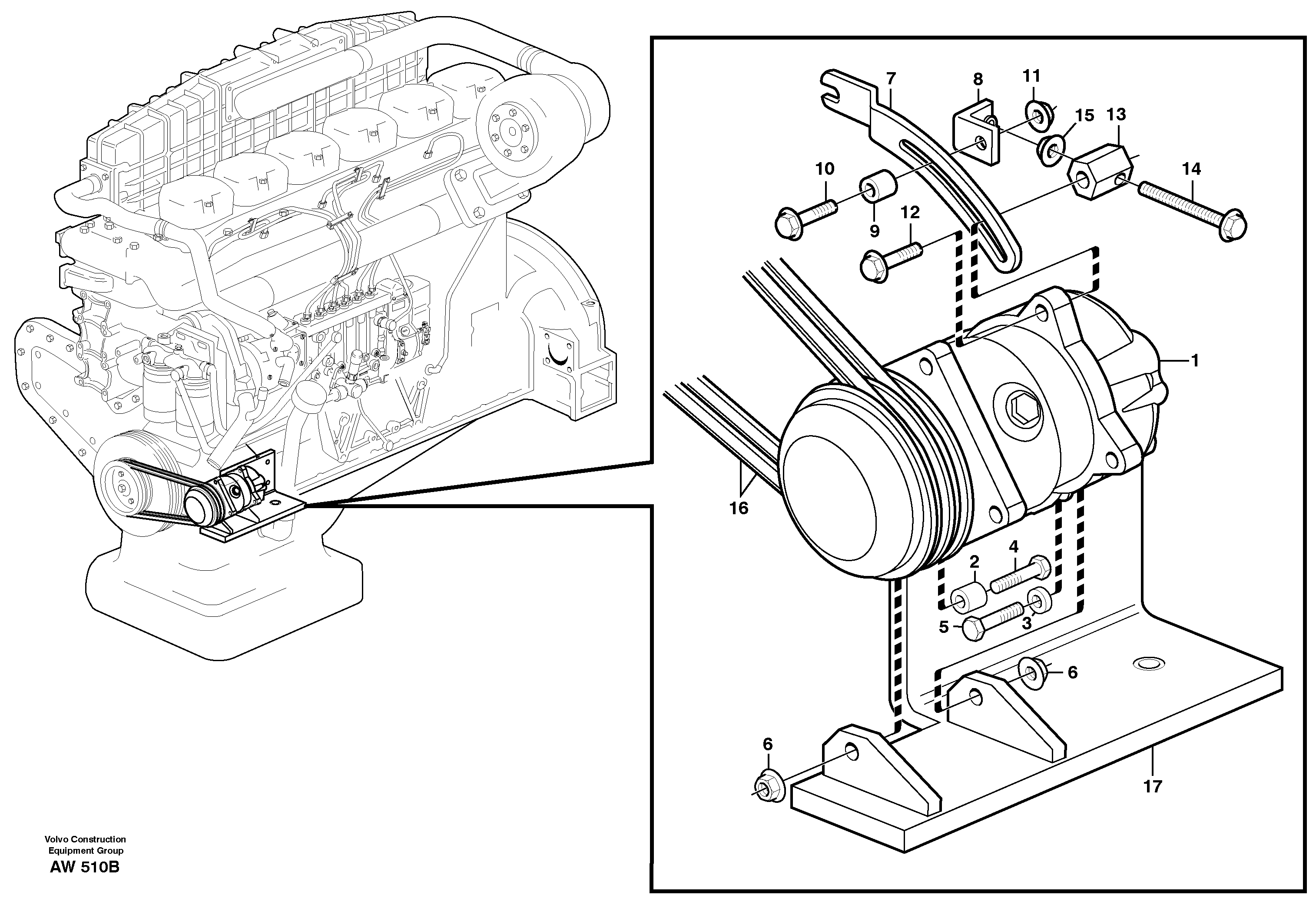 Air compressor with fitting parts.  93921,  93956 — volvo parts diagram