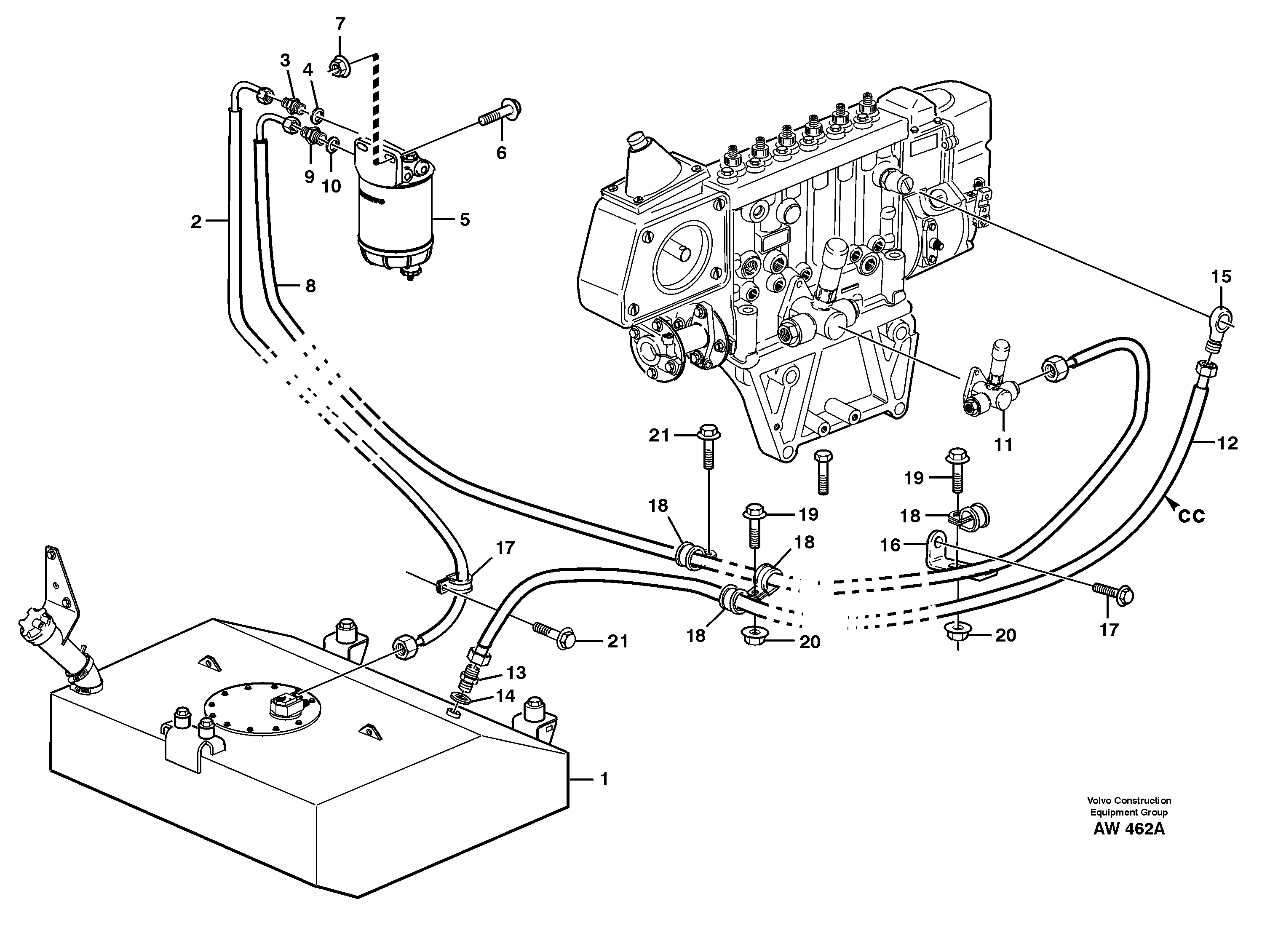 Fuel pipes, fuel tank - injection pump. — volvo parts diagram