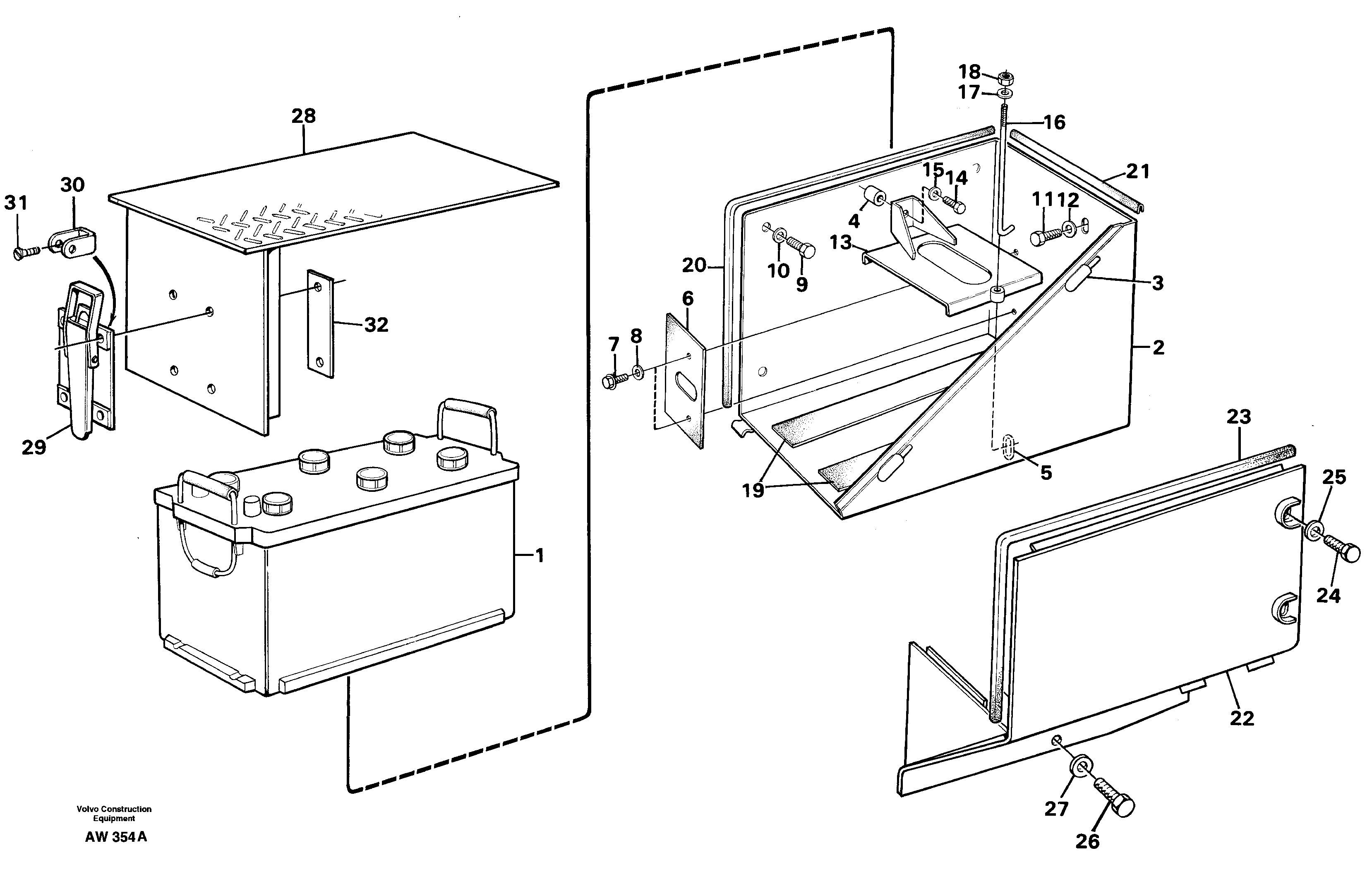 Battery box with fitting parts.  33809 — volvo parts diagram