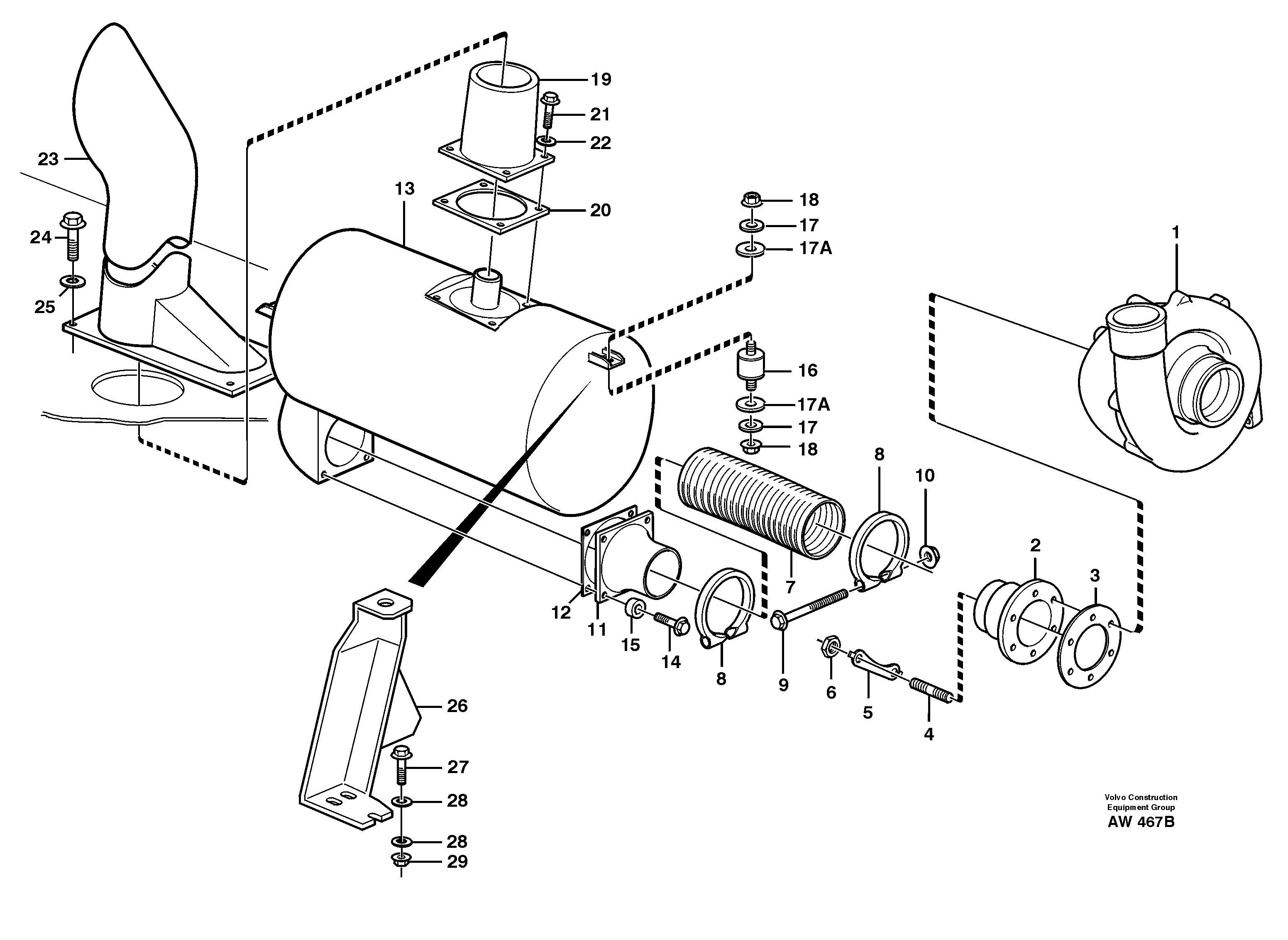 Exhaust system, silencer — volvo parts diagram