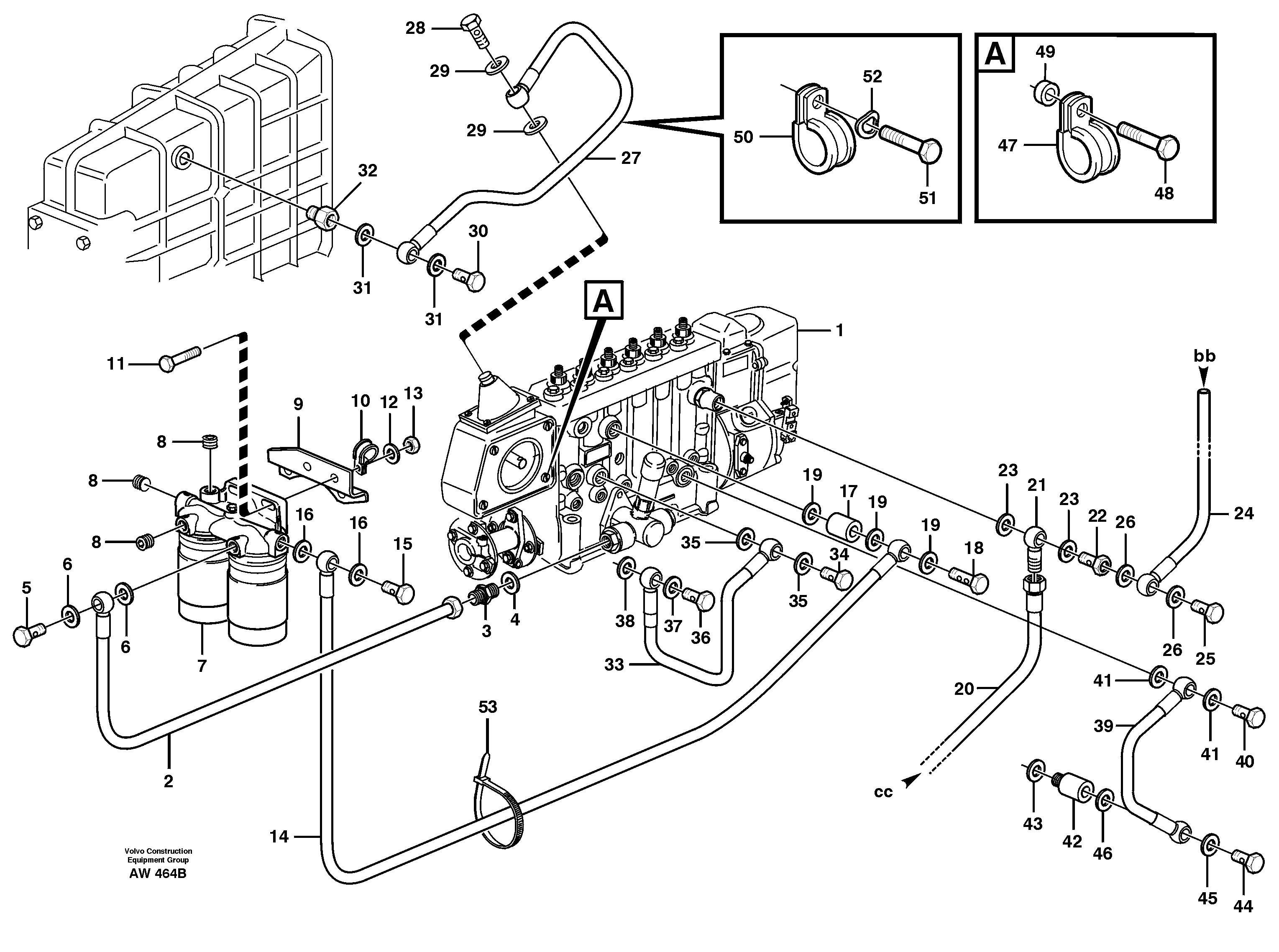 Fuel pipes, injection pump - fuel filter. — volvo parts diagram