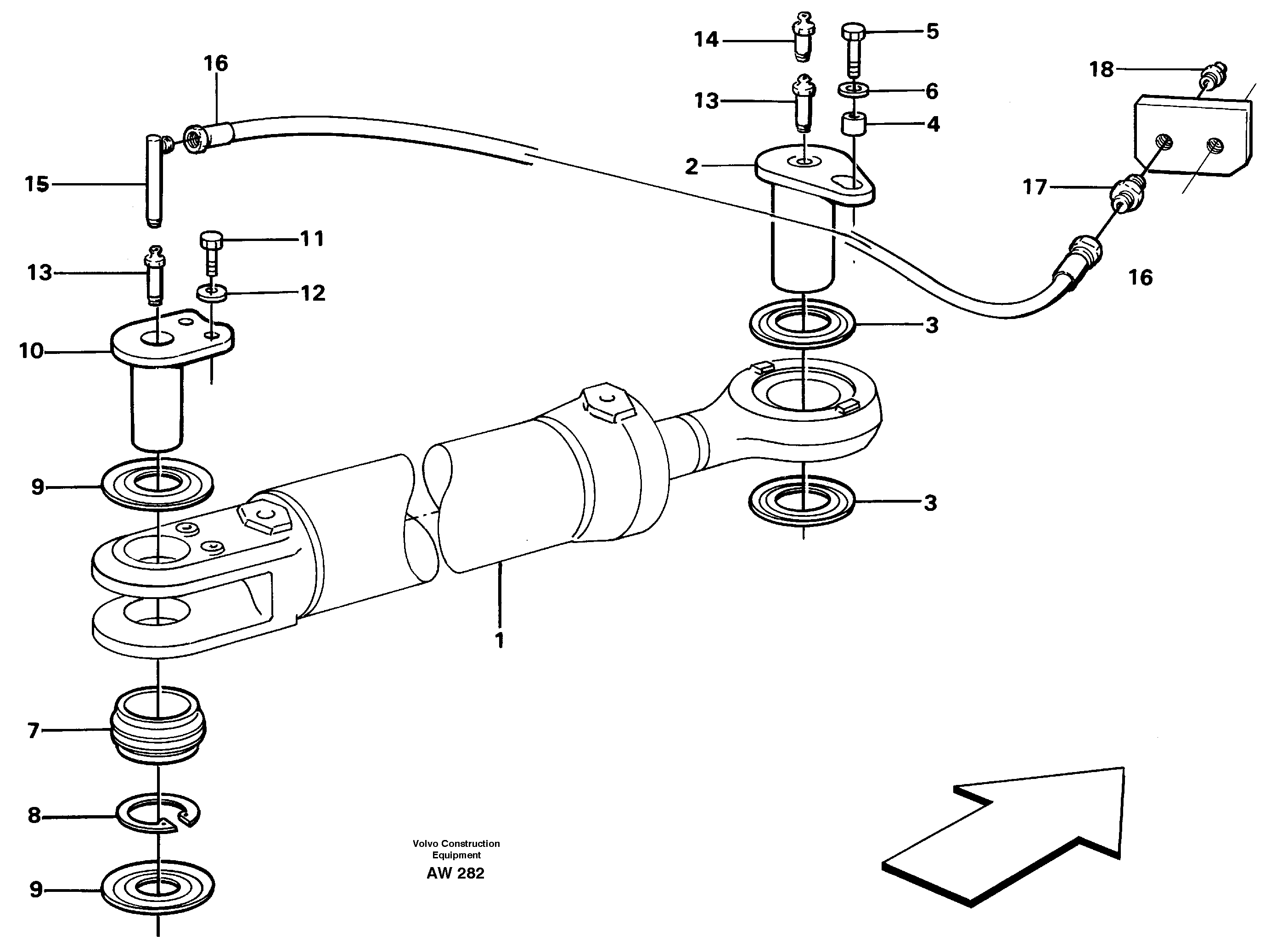 Hydraulic cylinder with fitting parts — volvo parts diagram