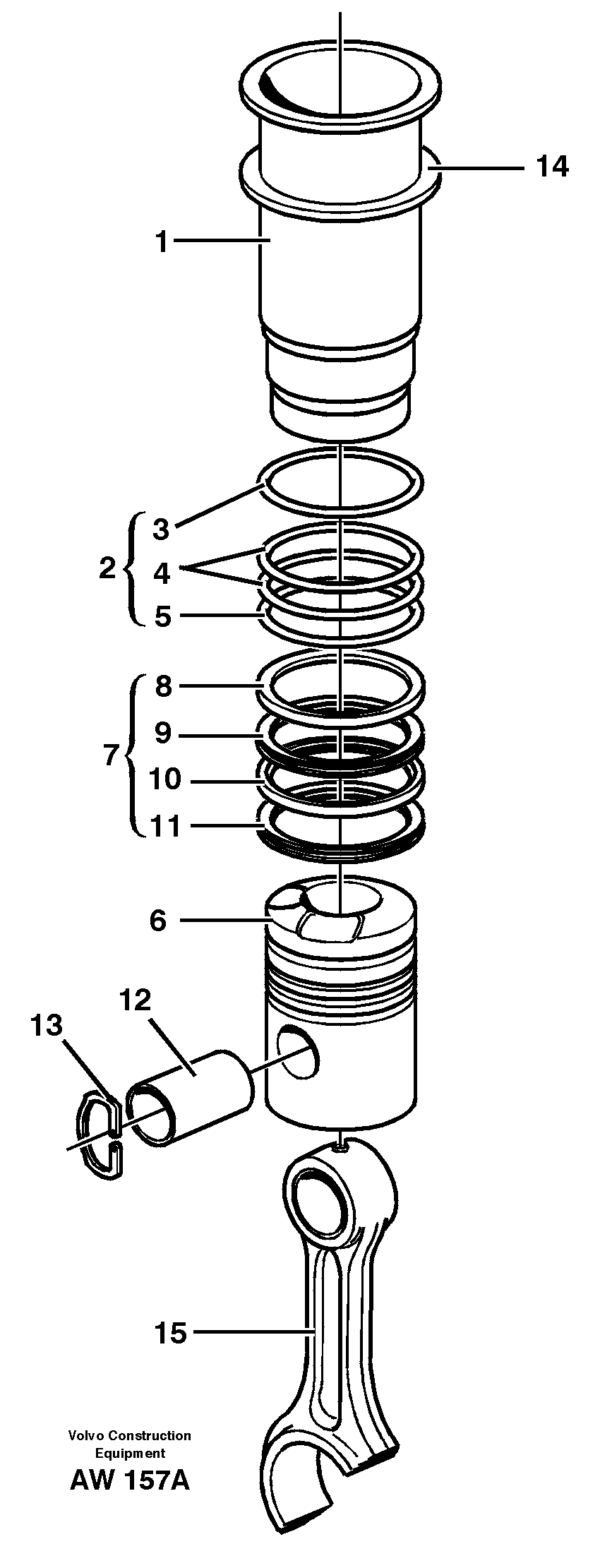 Cylinder liner and piston — volvo parts diagram
