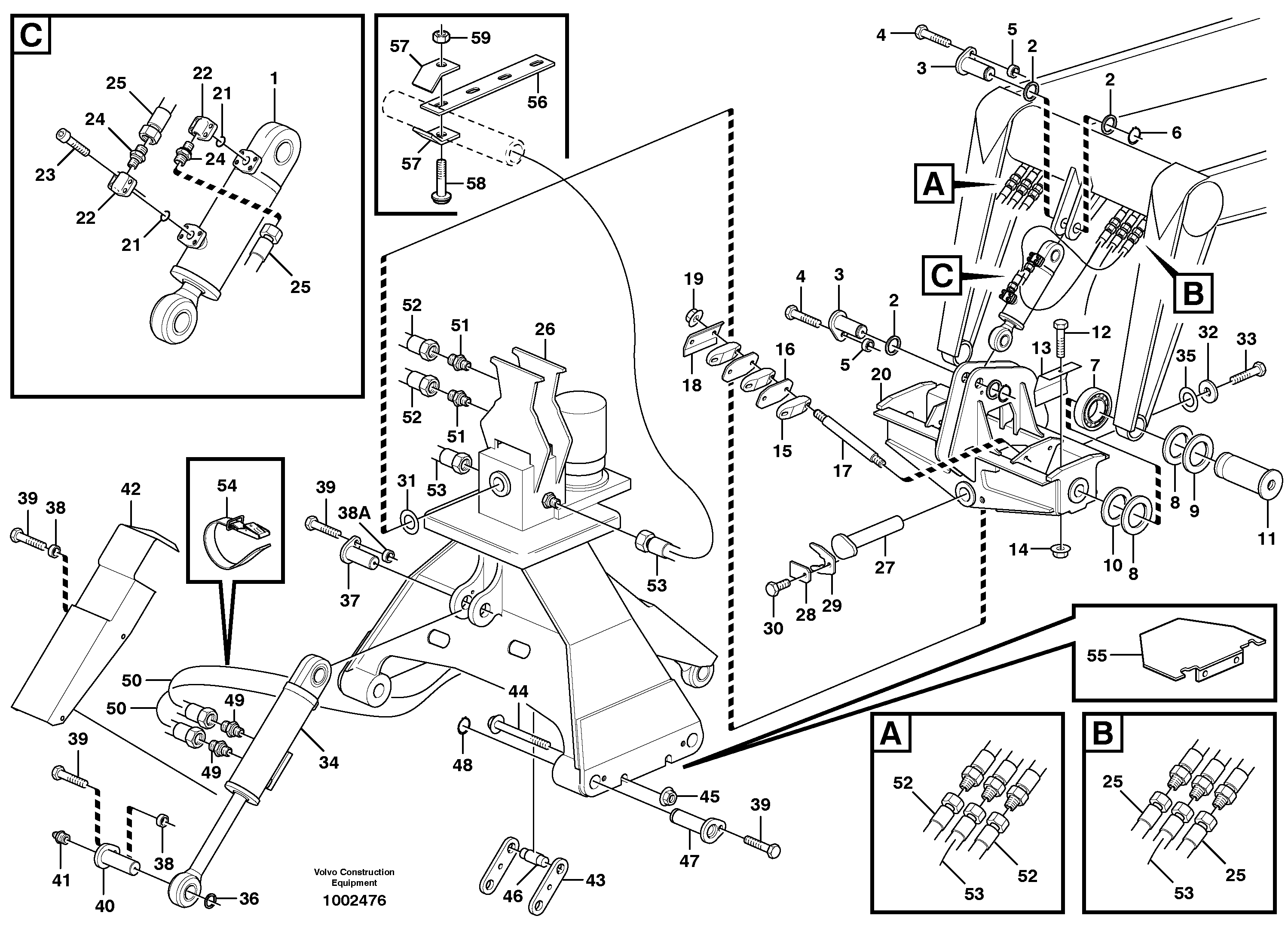 Rotator with cylinders and hoses.  93831, 93948 — volvo parts diagram