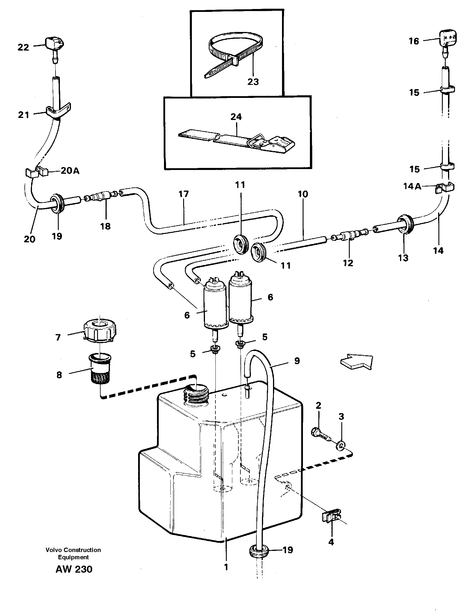 Windscreen washer.  STD,   91858 — volvo parts diagram