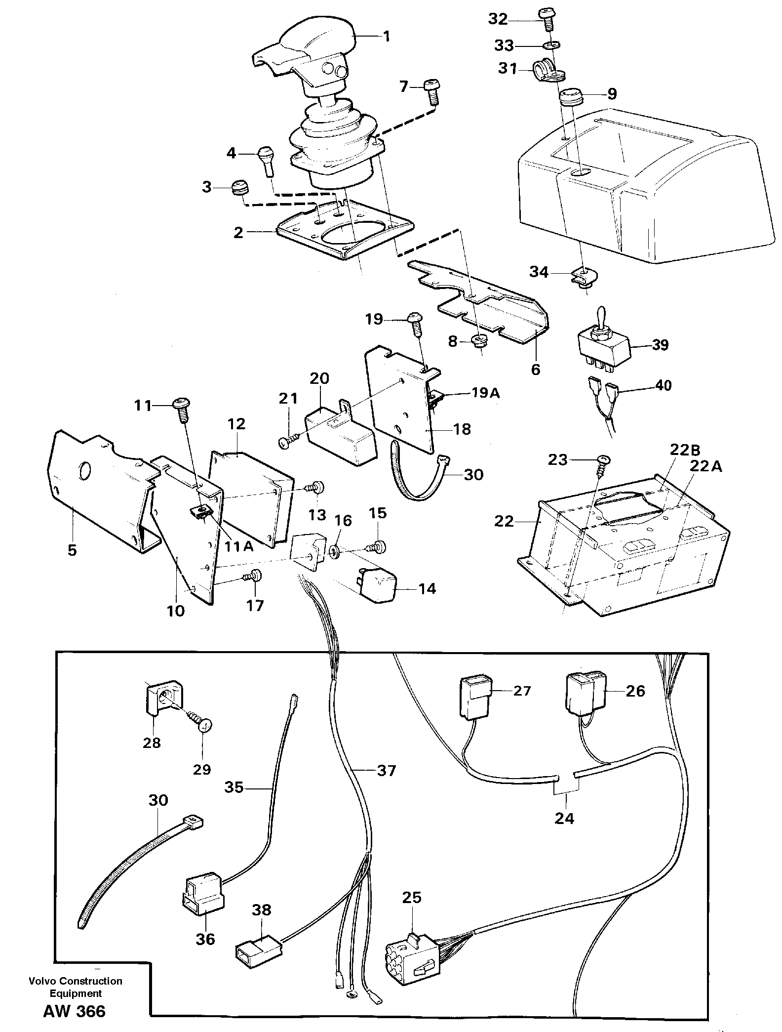 Control lever and cable harness, high lift.  33808 — volvo parts diagram