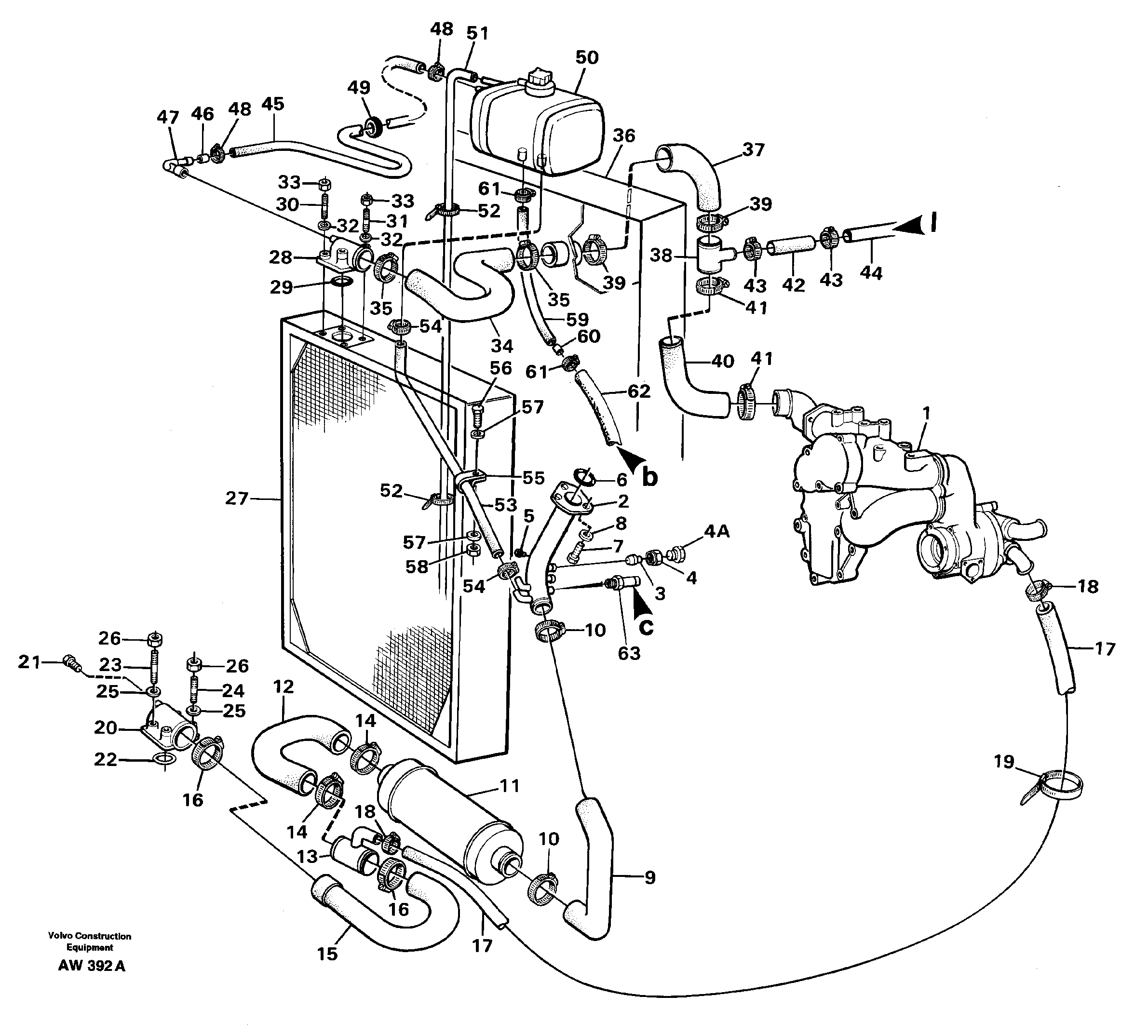 Cooling system.  STD SER NO - 2824, 2826 - 2848, 2850 - 3000. — volvo parts diagram