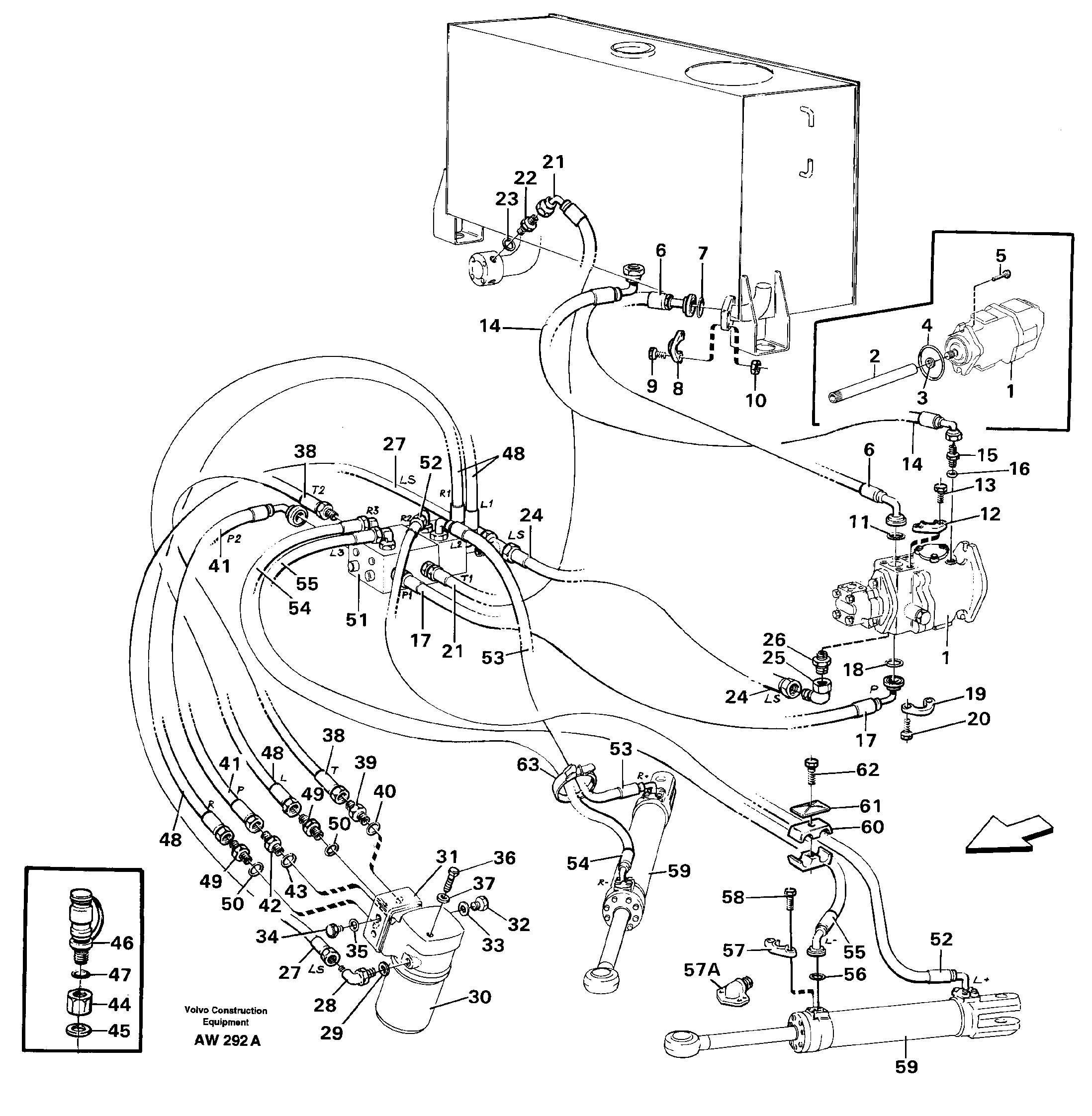 Steering system.  STD SER NO - 2824, 2826 - 2848, 2850 - 3000. — volvo parts diagram