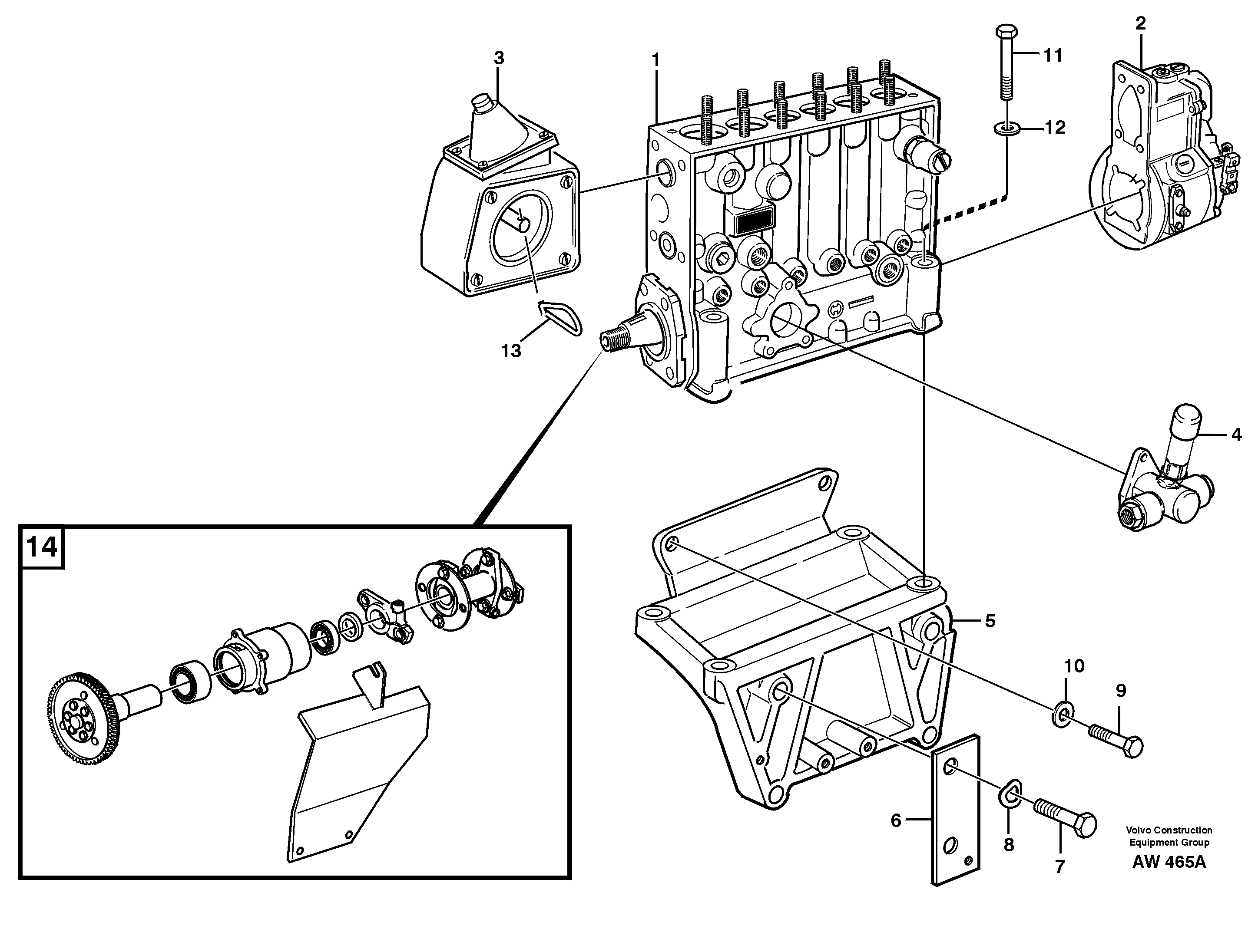 Fuel injection pump with fitting parts — volvo parts diagram
