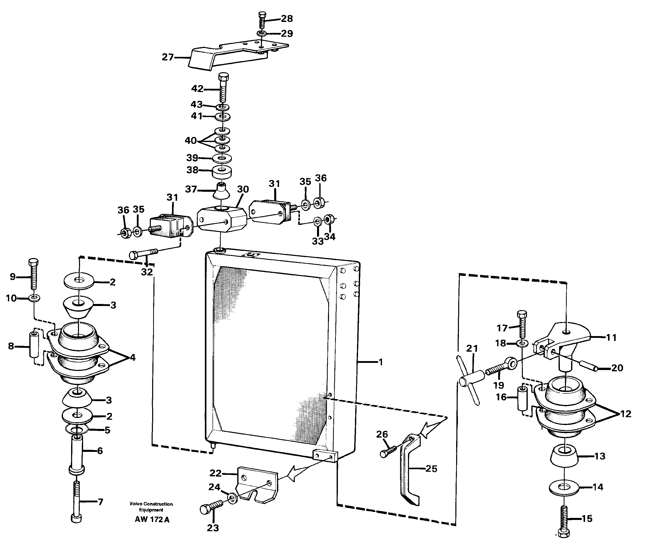 Radiator with fitting parts.  STD SER NO - 2824, 2826 - 2848, 2850 - 3000. — volvo parts diagram