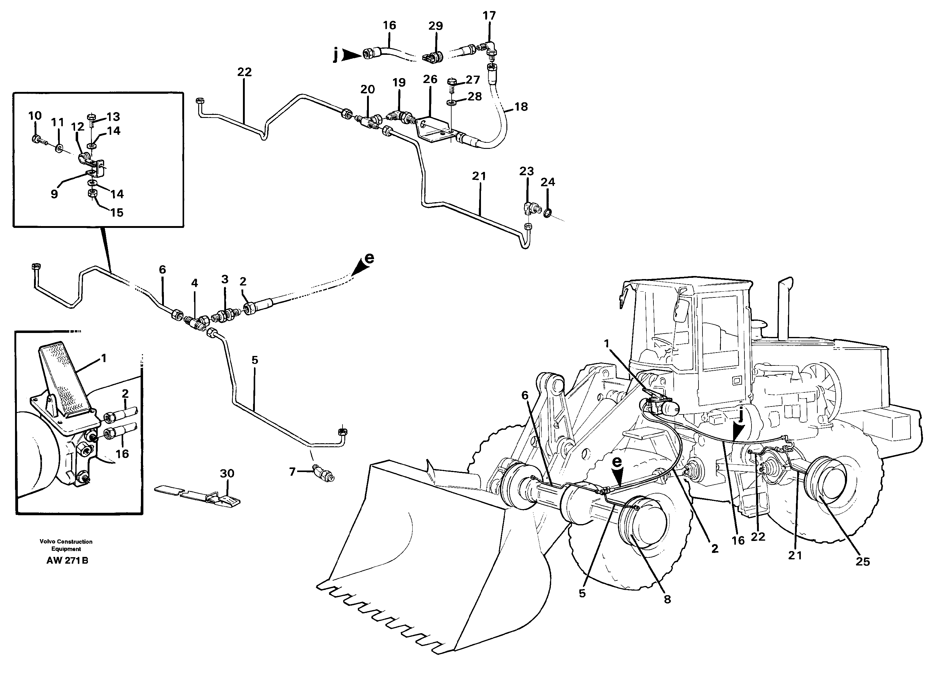 Brake pipes, footbrake valve - front- and rear axle — volvo parts diagram