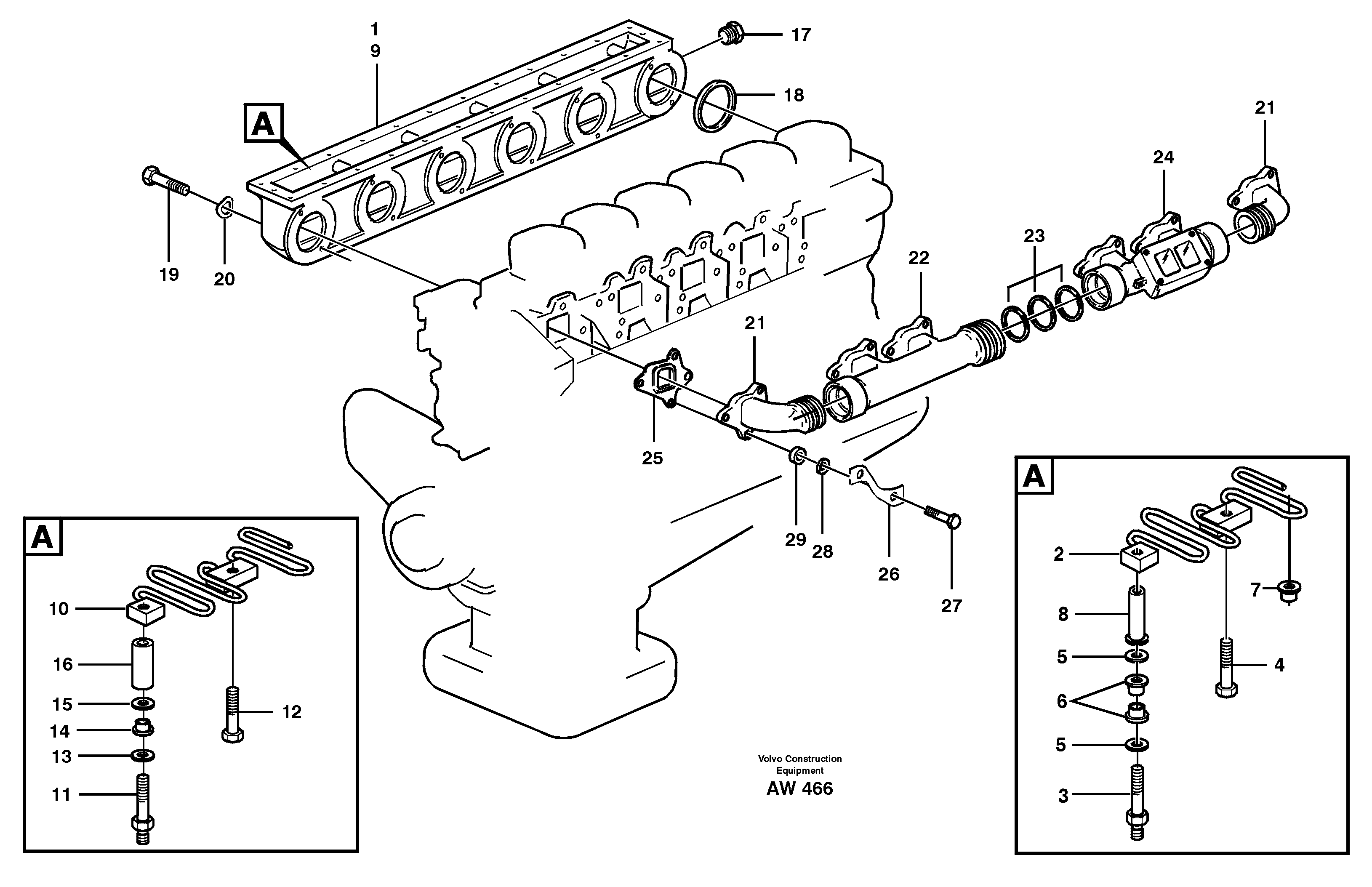 Inlet manifold and exhaust manifold — volvo parts diagram