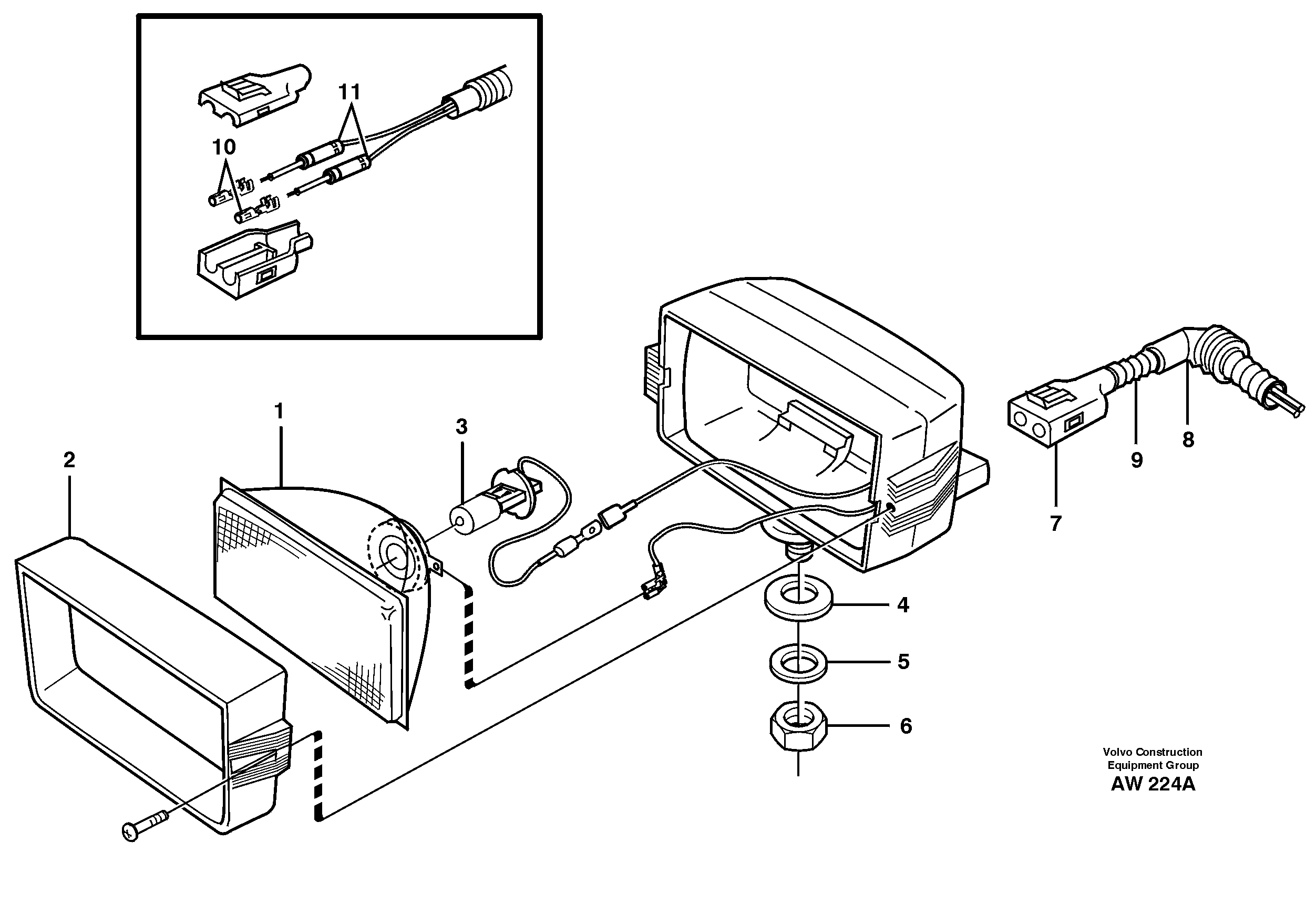 Work lights, front.  91847 — volvo parts diagram