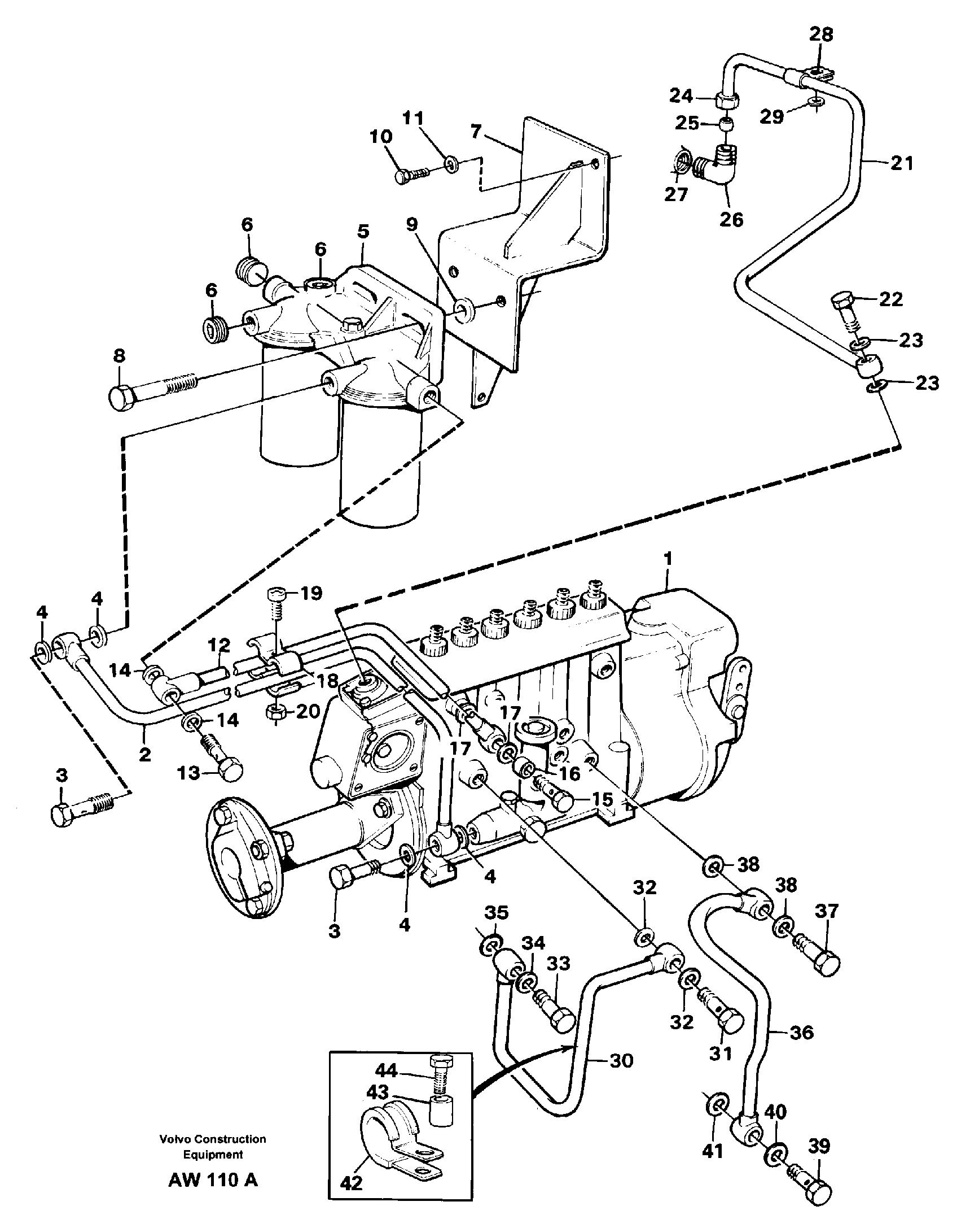 Fuel pipes, injection pump - fuel filter.  STD SER NO - 2824, 2826 - 2848, 2850 - 3000. — volvo parts diagram