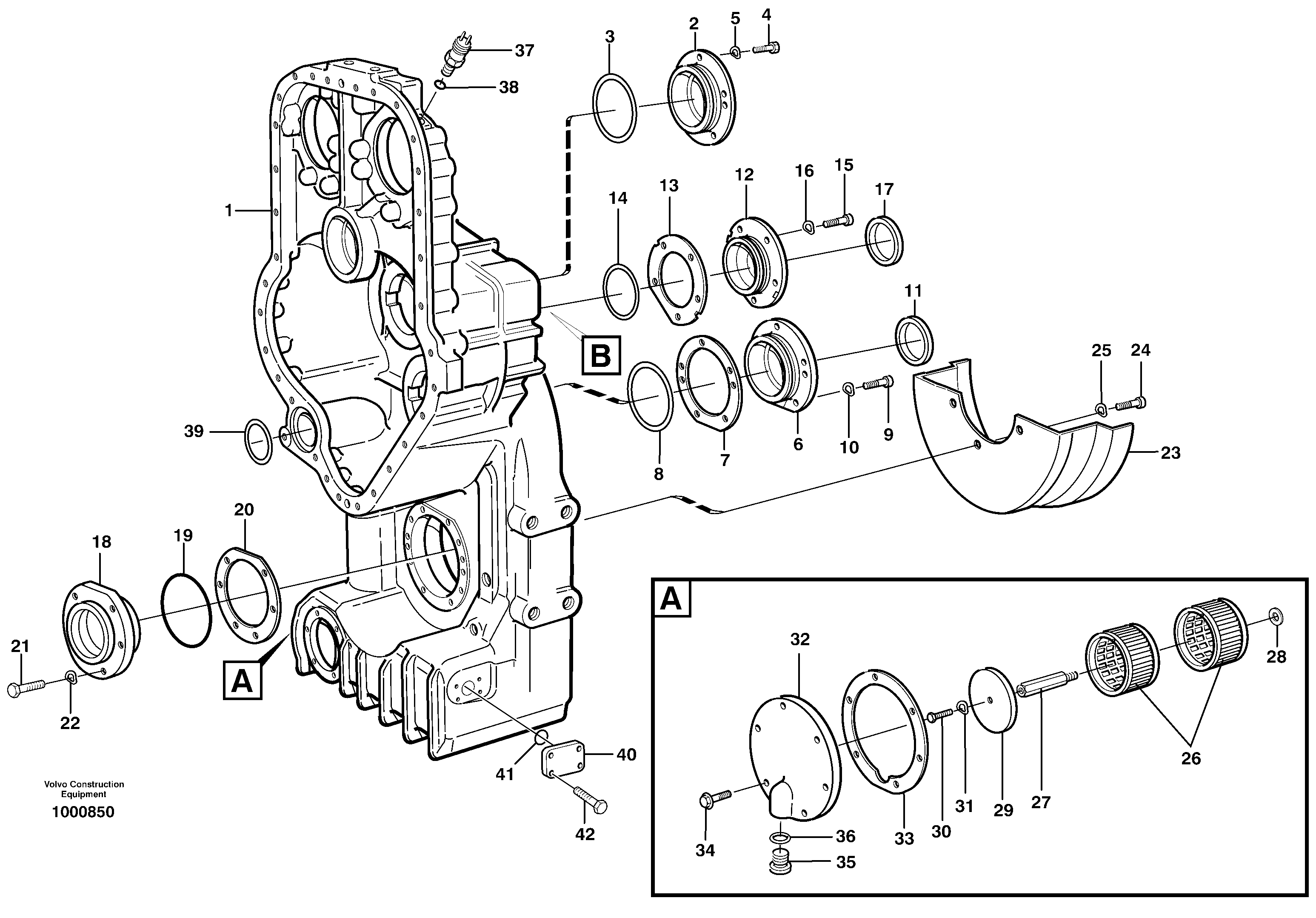 Transfer case, housing and covers — volvo parts diagram