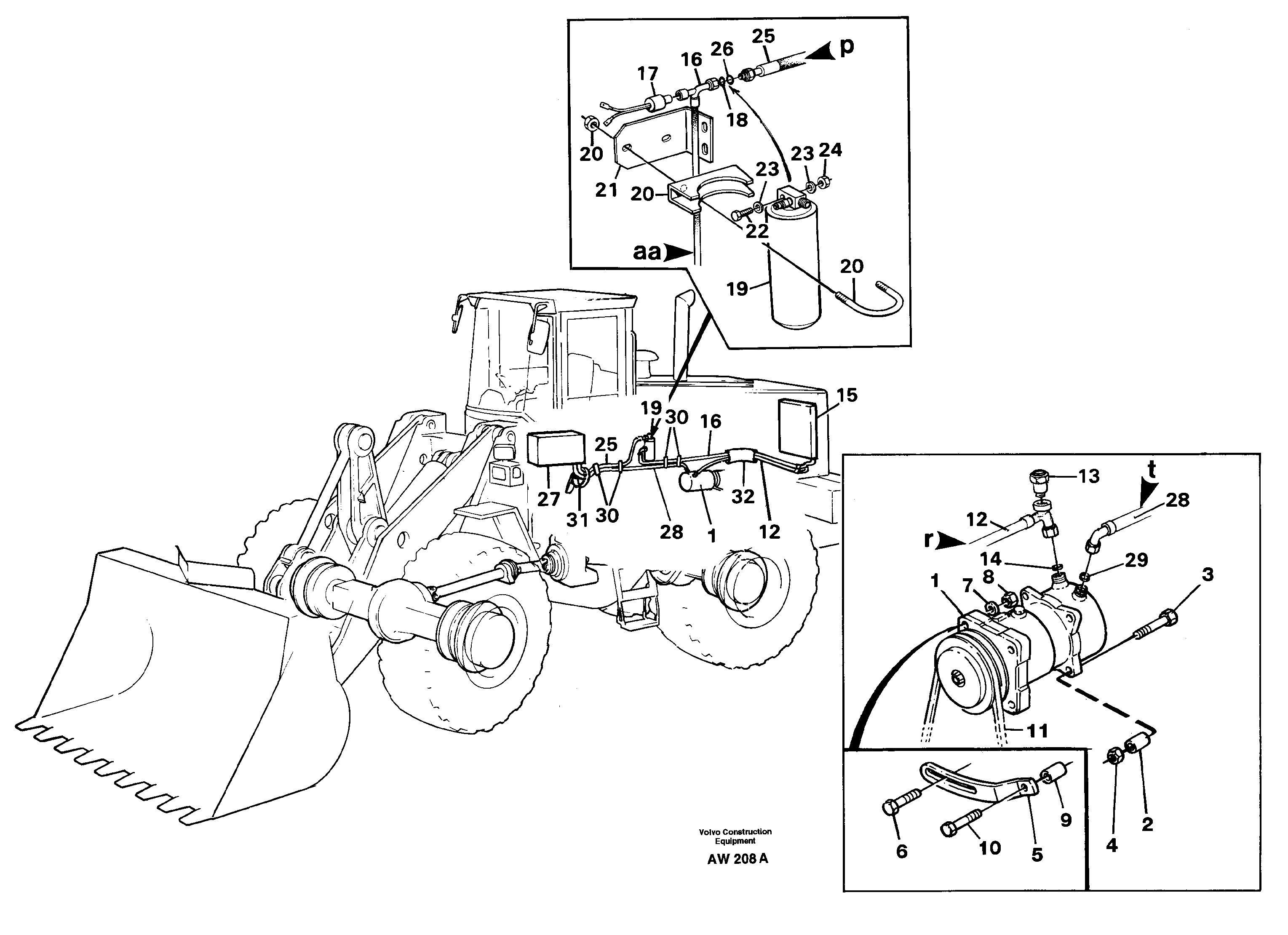 Air compressor with fitting parts.  92792,   93448 — volvo parts diagram