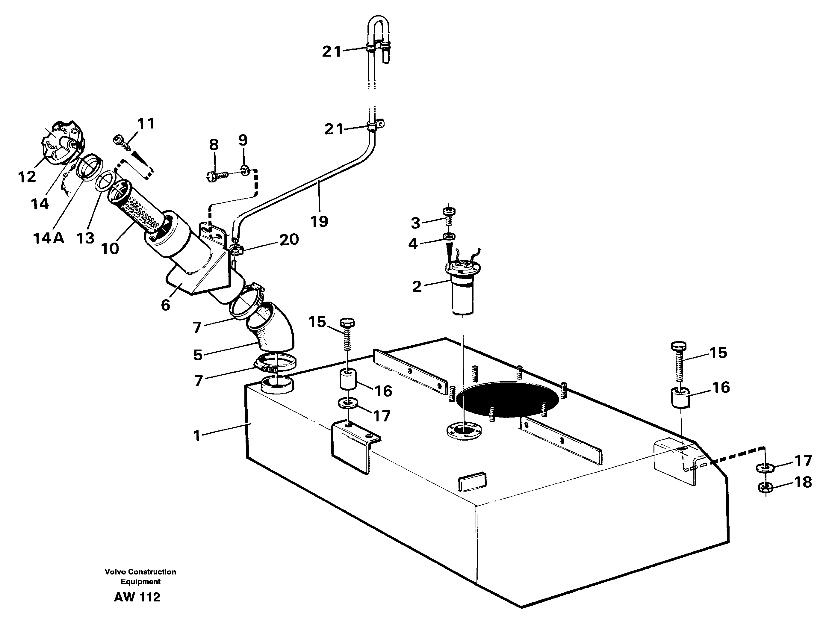 Fuel tank with fitting parts.  STD SER NO - 2824, 2826 - 2848, 2850 - 3000. — volvo parts diagram