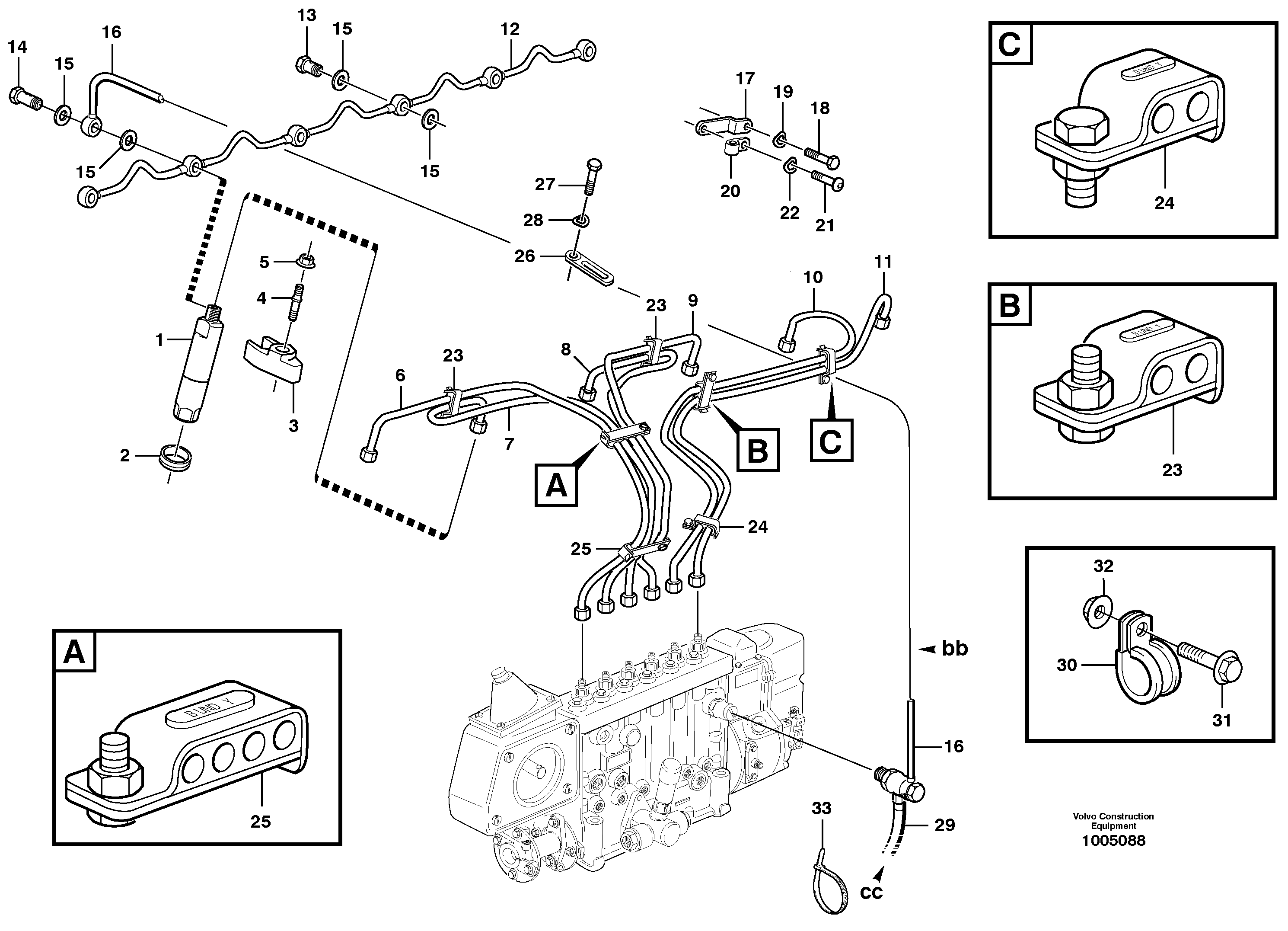 Fuel lines, injectors — volvo parts diagram