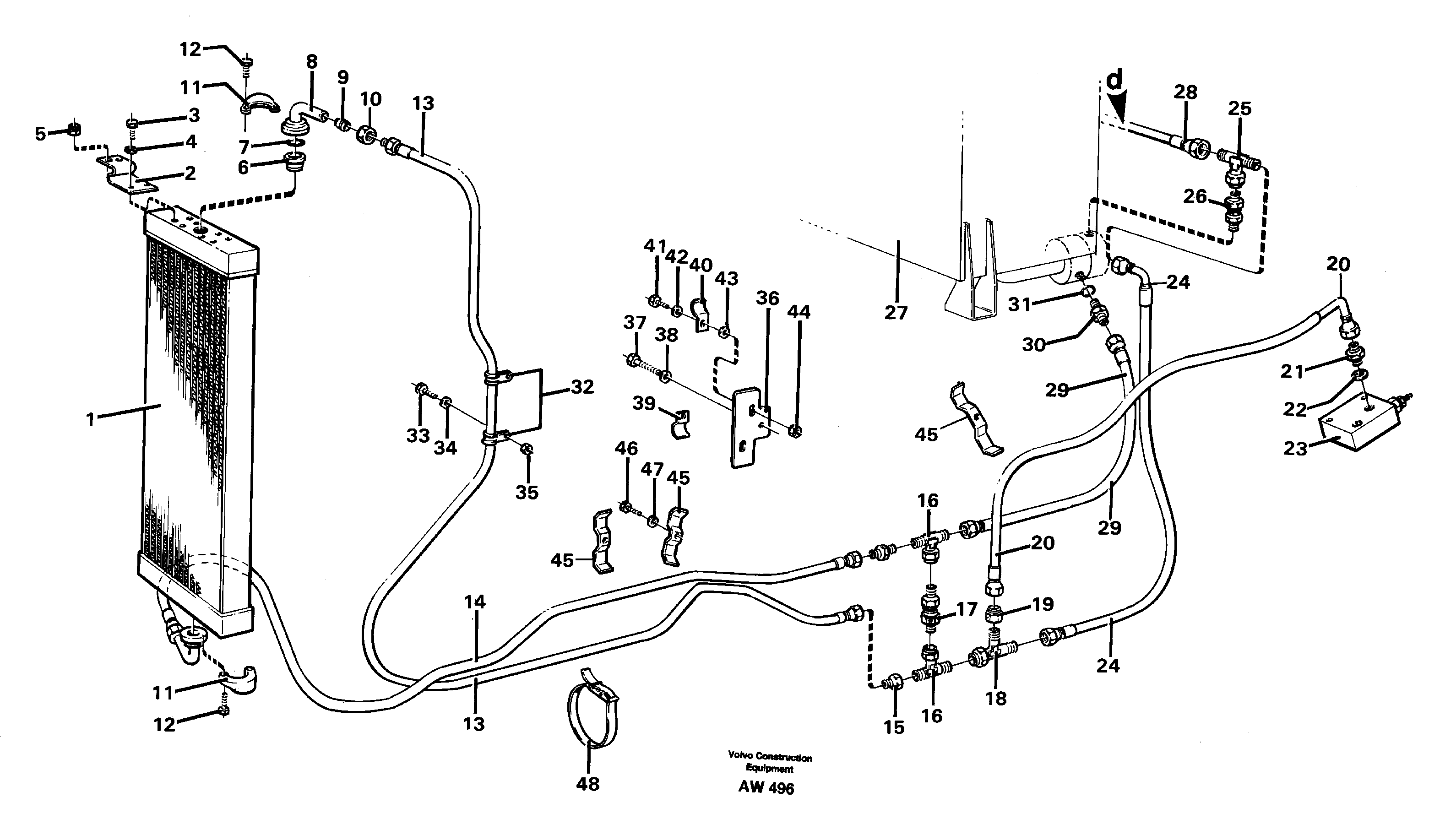 Hydraulic oil-cooler.  STD SER NO - 2824, 2826 - 2848, 2850 - 3000. — volvo parts diagram