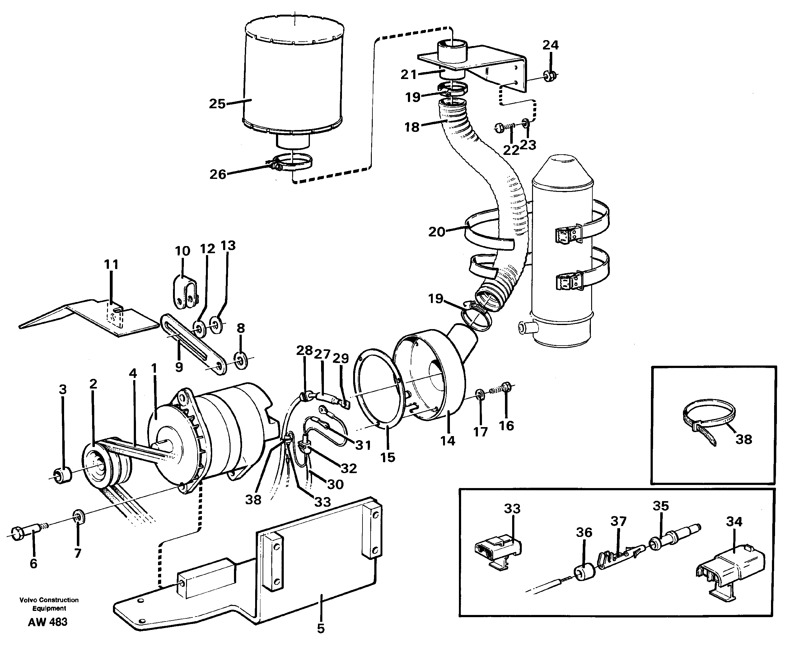 Brushless alternator, 50A.  94847 — volvo parts diagram