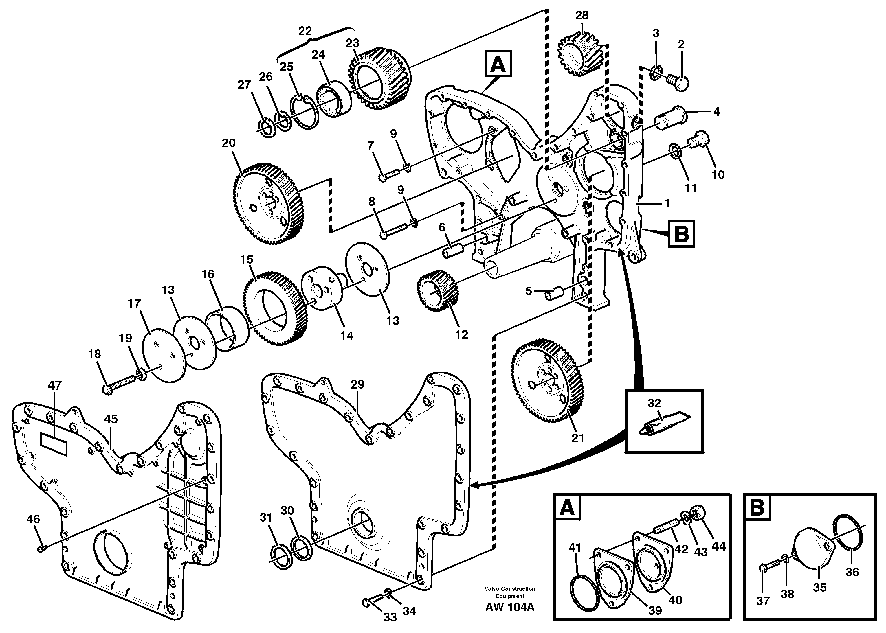Timing gear casing and gears — volvo parts diagram