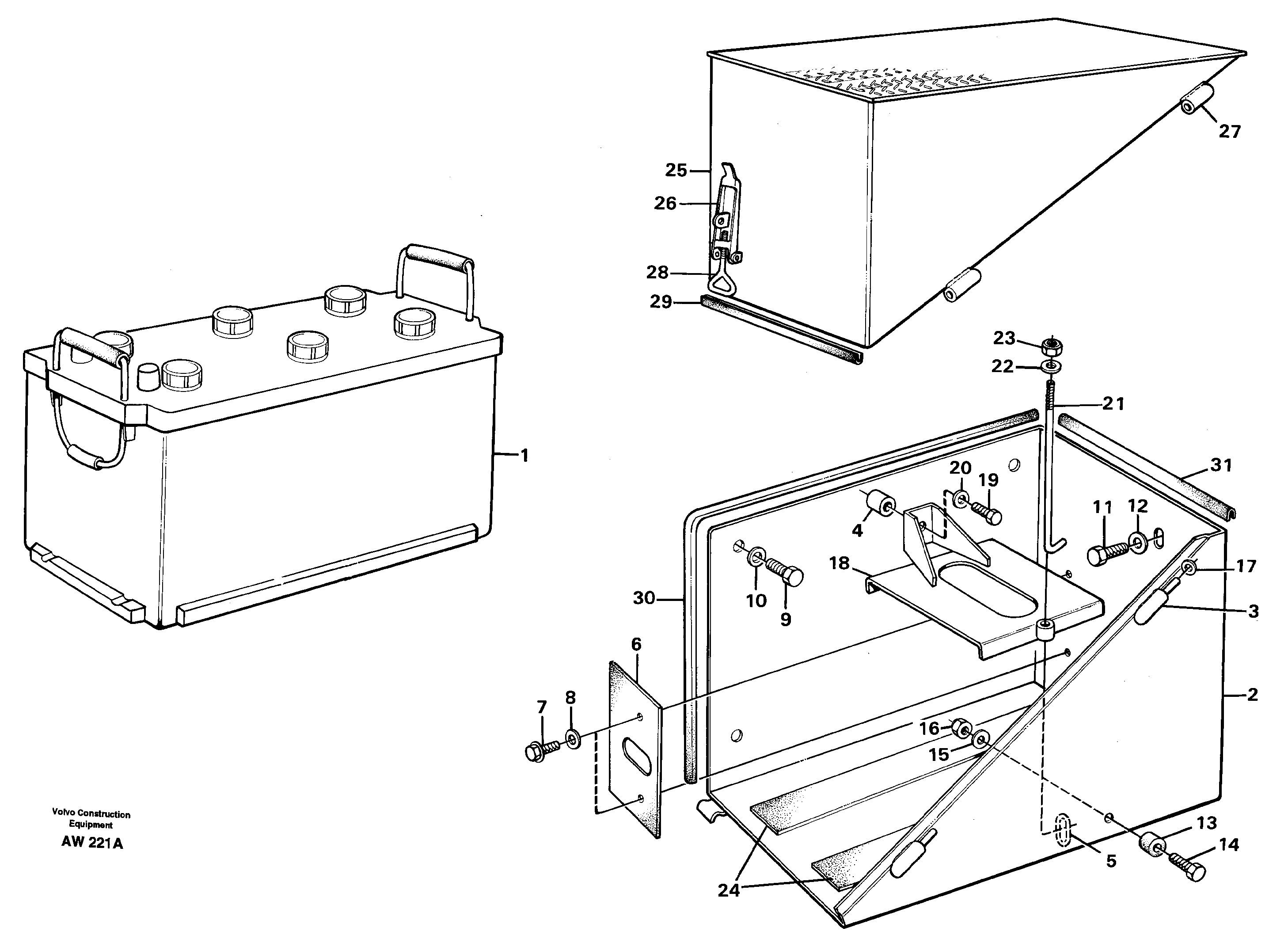 Battery box with fitting parts — volvo parts diagram