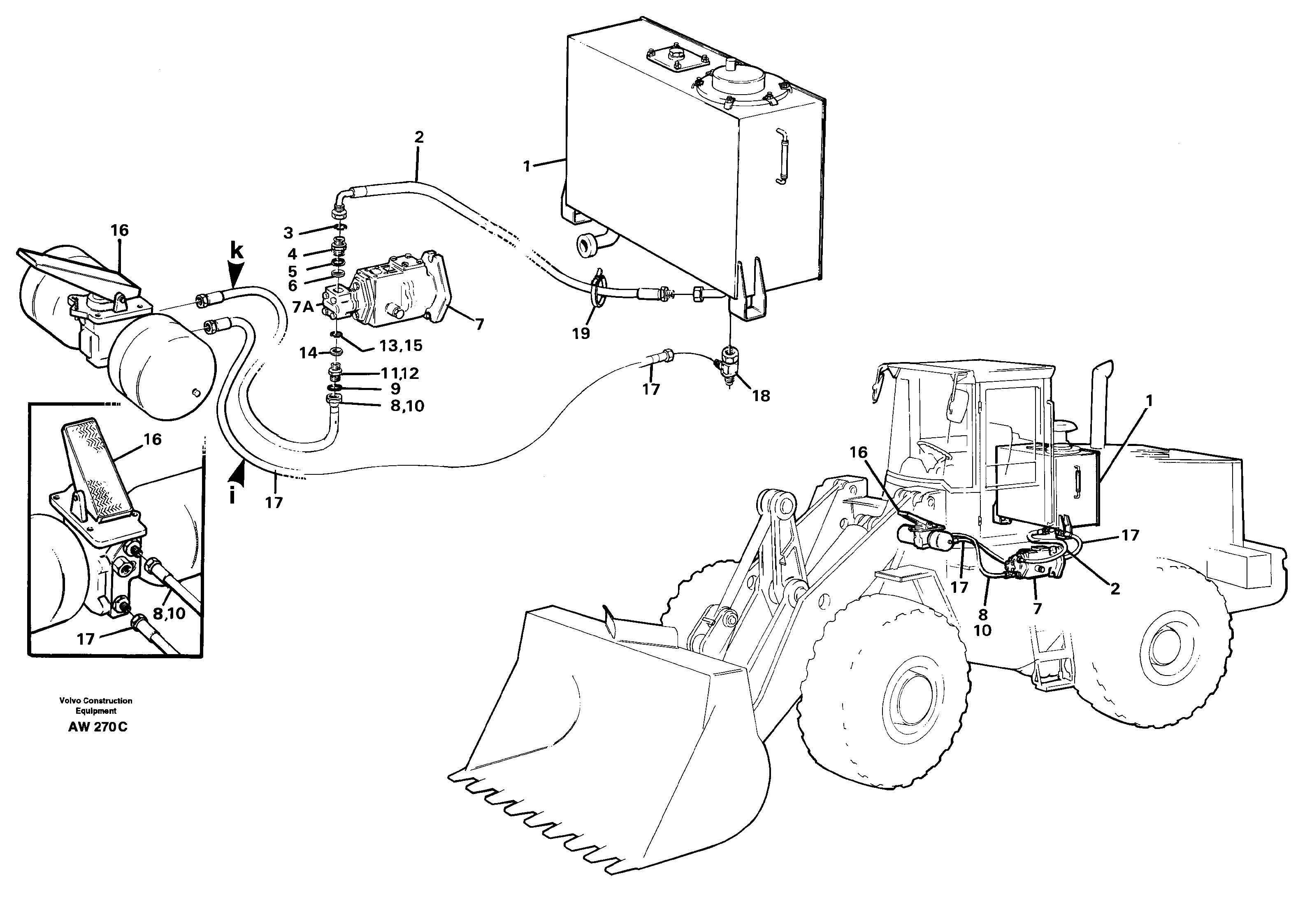 Brake hoses, tank - pump - footbrake valve — volvo parts diagram