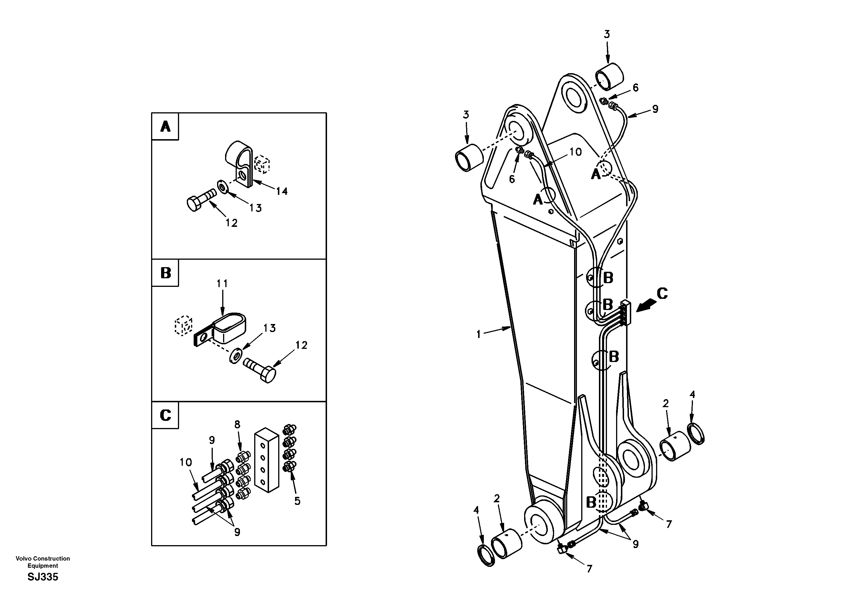 Boom and grease piping, adjustable 1st — volvo parts diagram