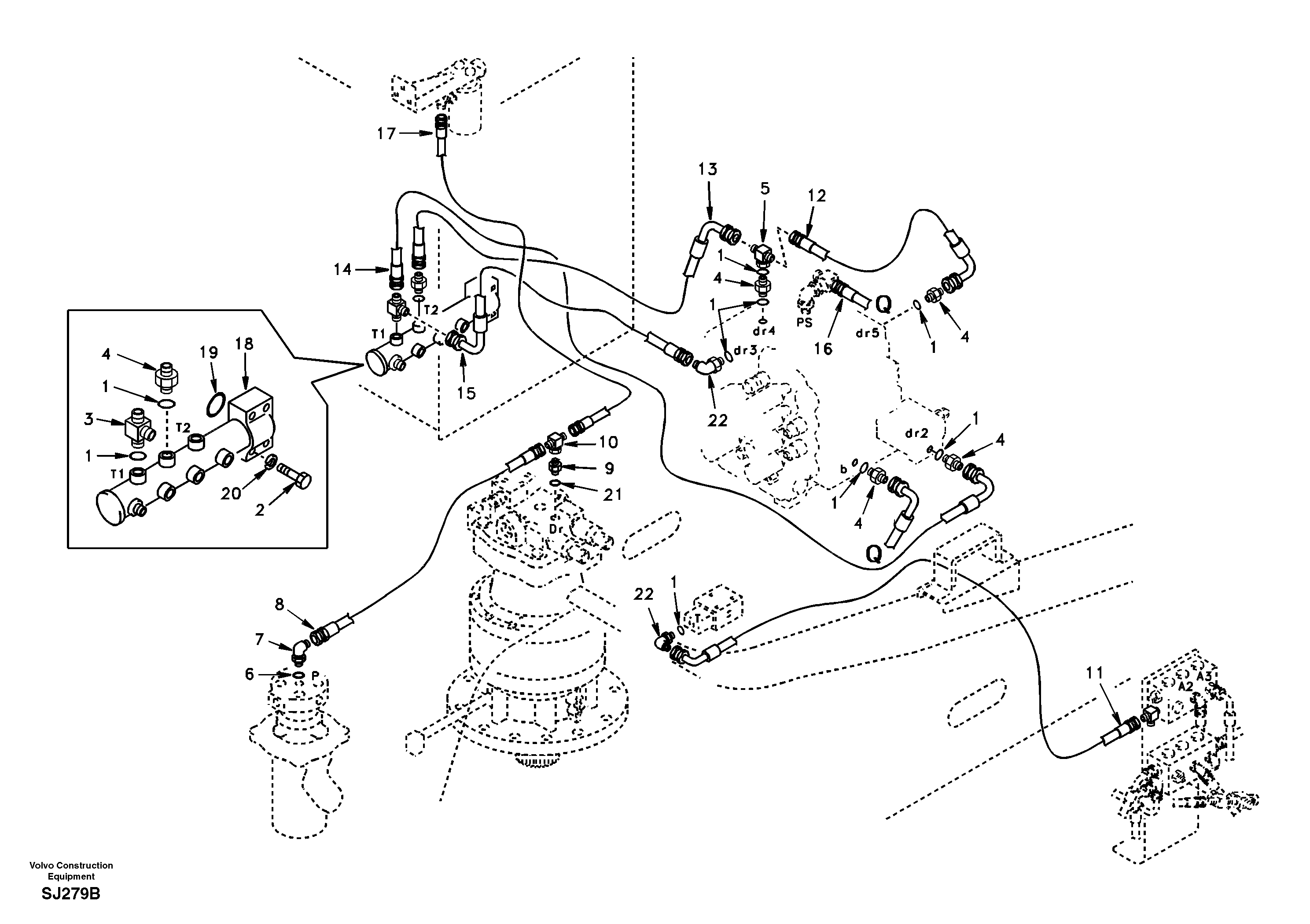 Servo hydraulics, return line tank — volvo parts diagram