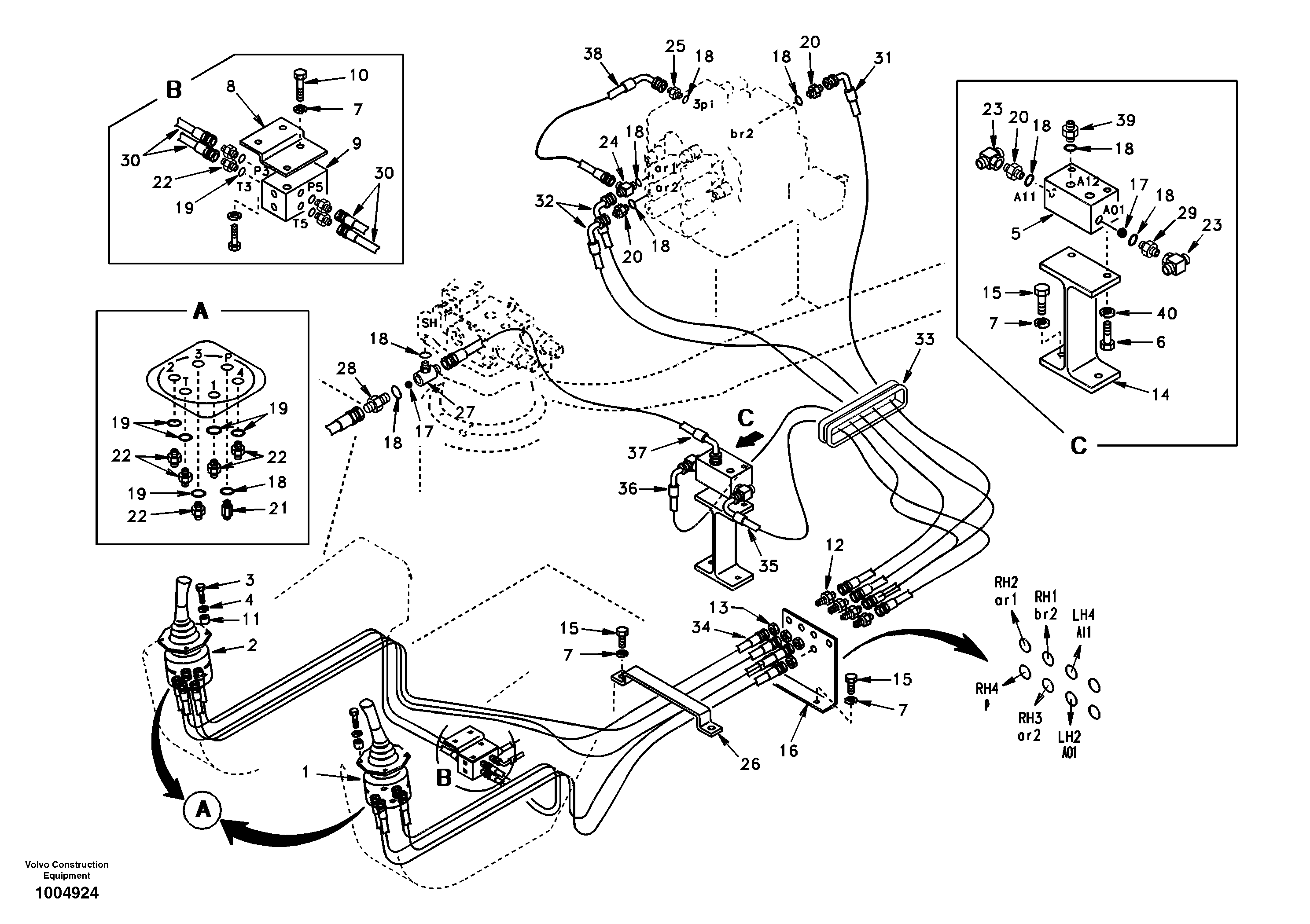 Servo system, control valve to remote control valve  EK08C001 STD(EXCL USA/EUROPE)  EK08C002 USA/EUROPE,STD — volvo parts diagram