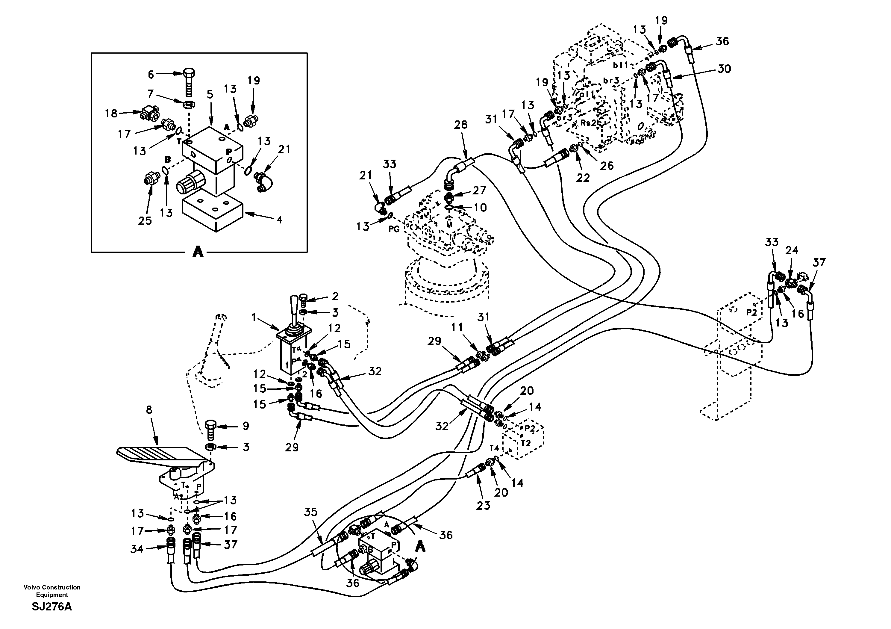 Servo system, control valve to remote control valve pedal — volvo parts diagram