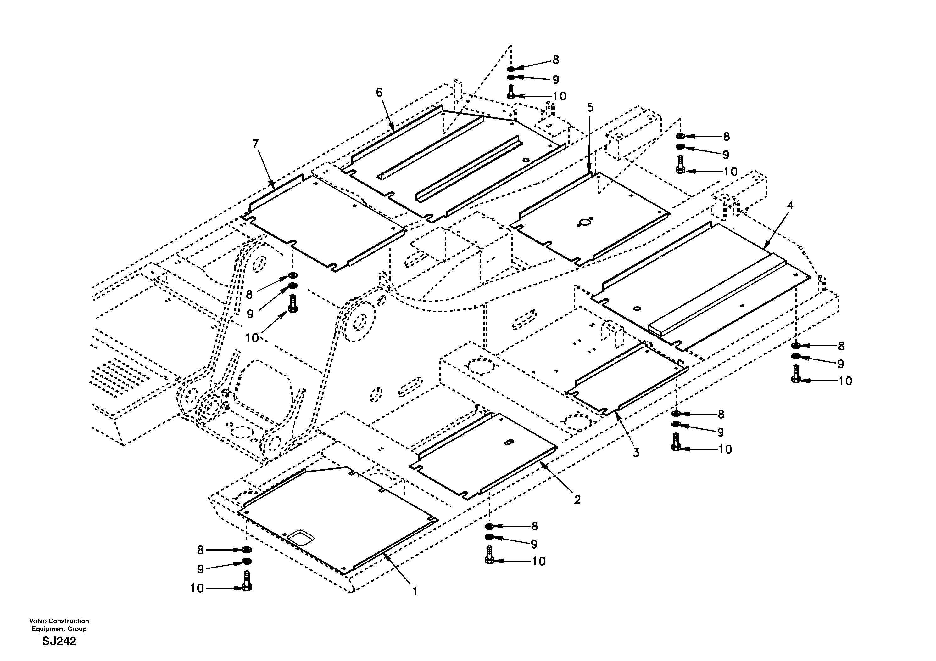Hatches under engine, hydr.pumps, cooler, m.valve and fuel tank. — volvo parts diagram