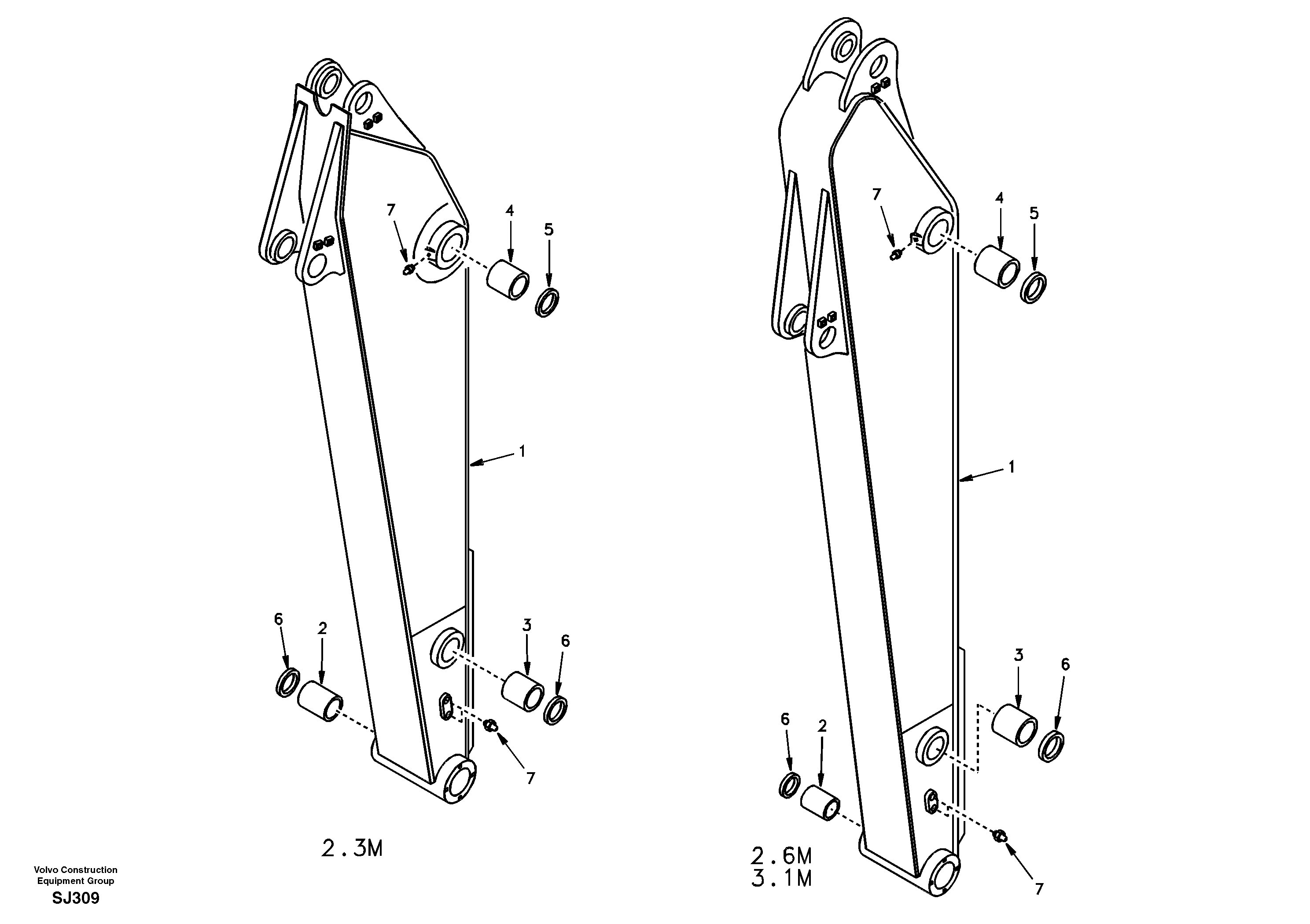 Dipper arm and grease piping with piping seat  SER NO 3001-3030 — volvo parts diagram