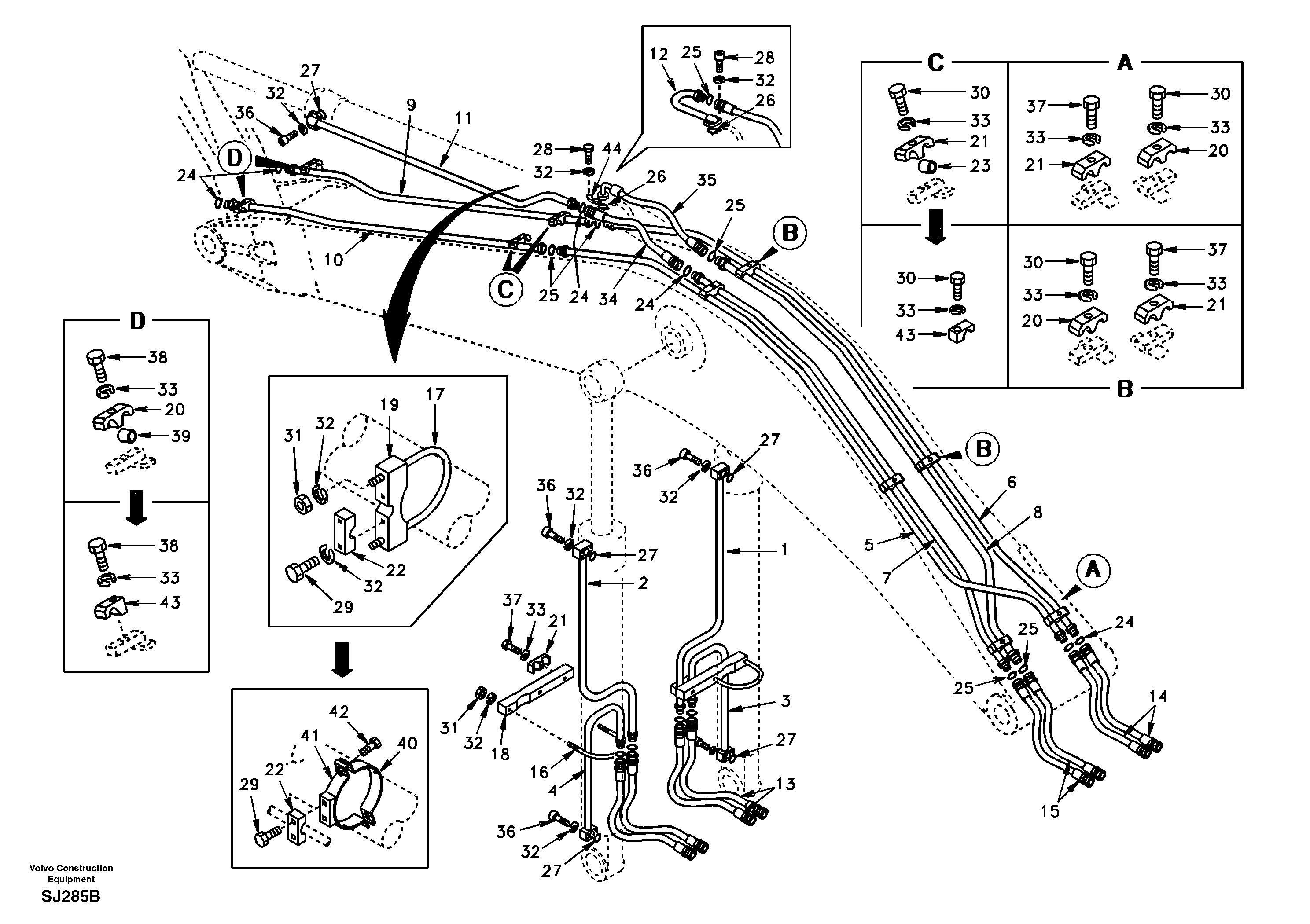 Working hydraulic, boom  EK21A001,EK21B002 STD(EXCL EUROPE) — volvo parts diagram