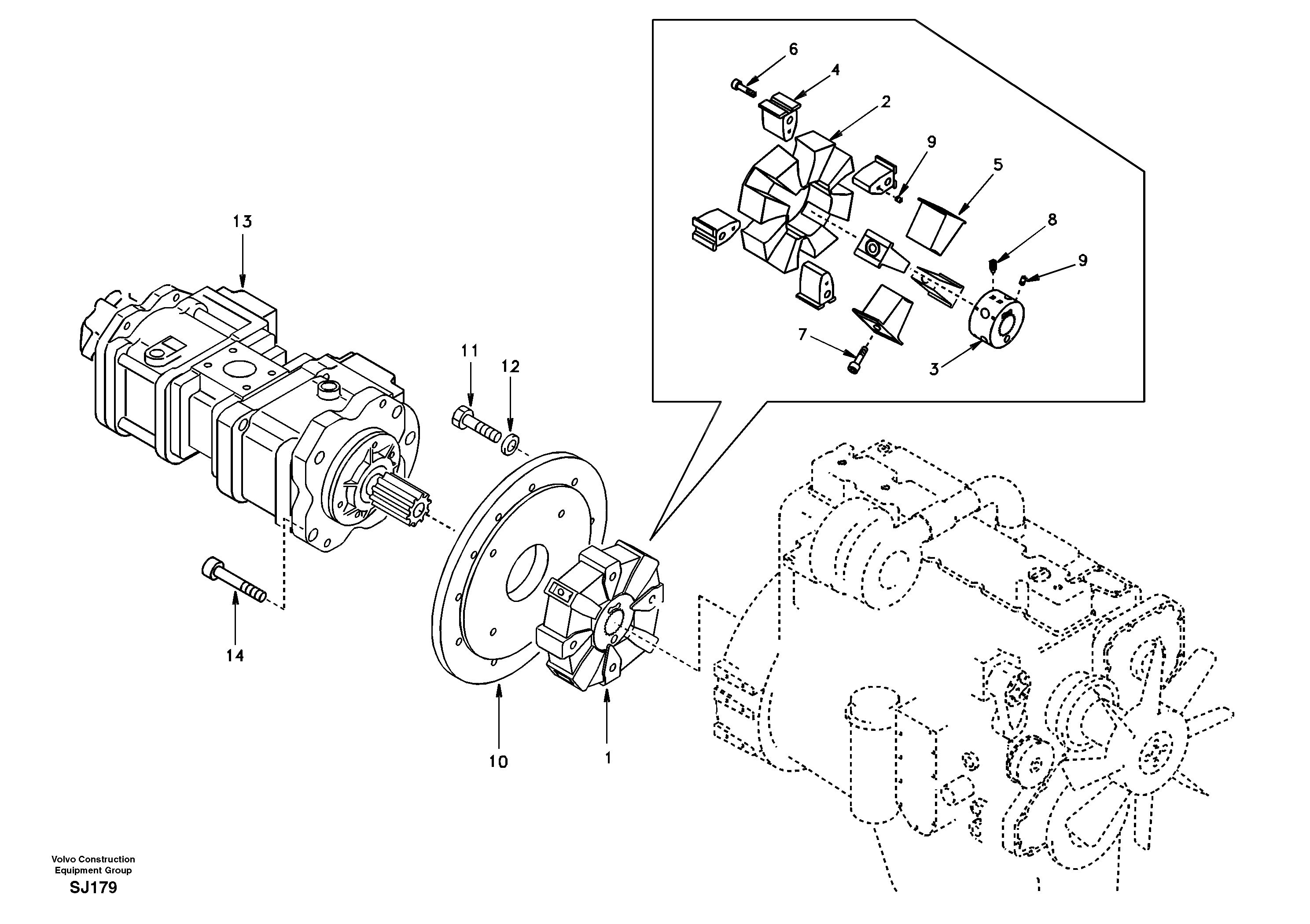 Pump gearbox with assembling parts — volvo parts diagram