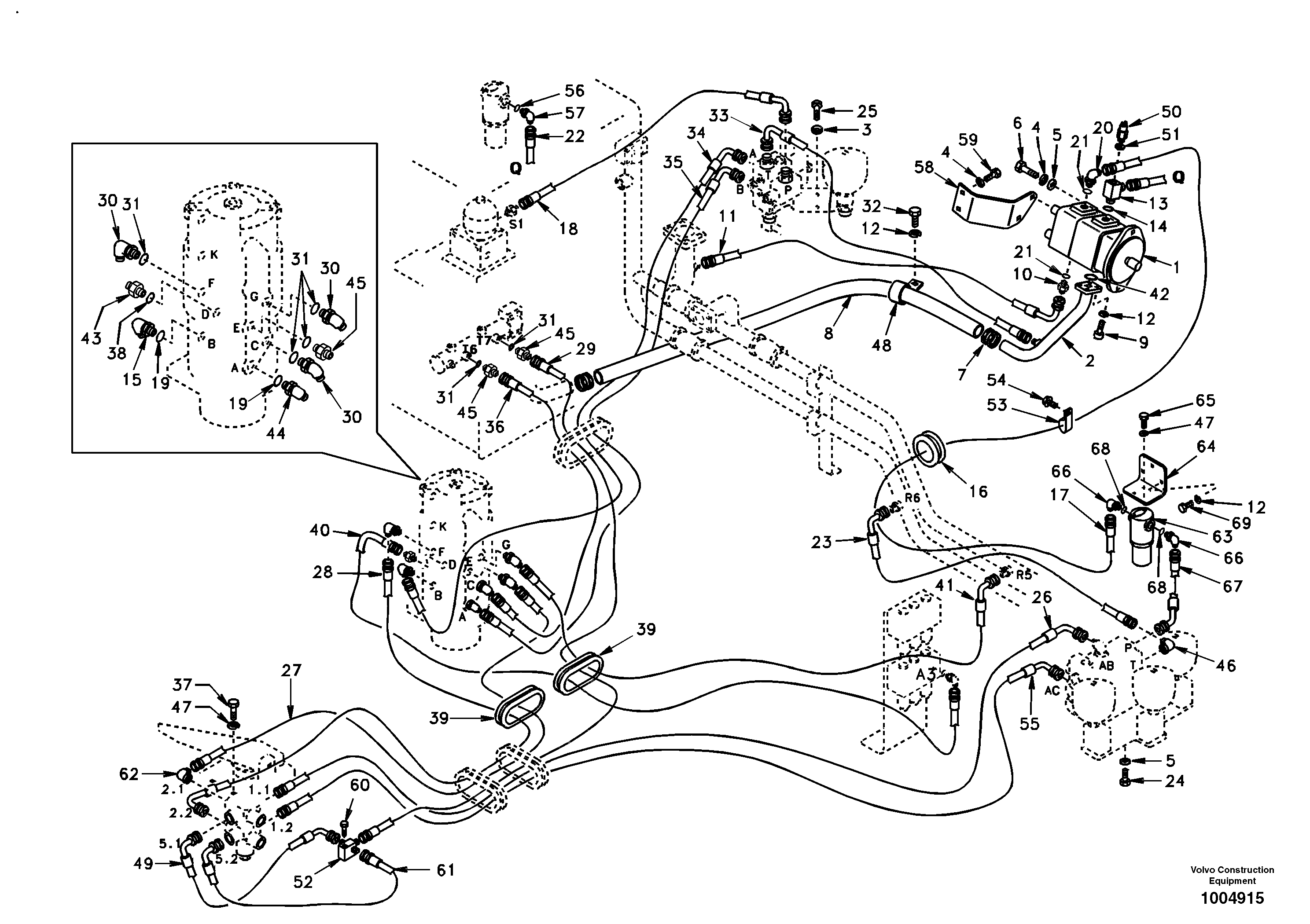 Hydraulic system, upper brake line — volvo parts diagram