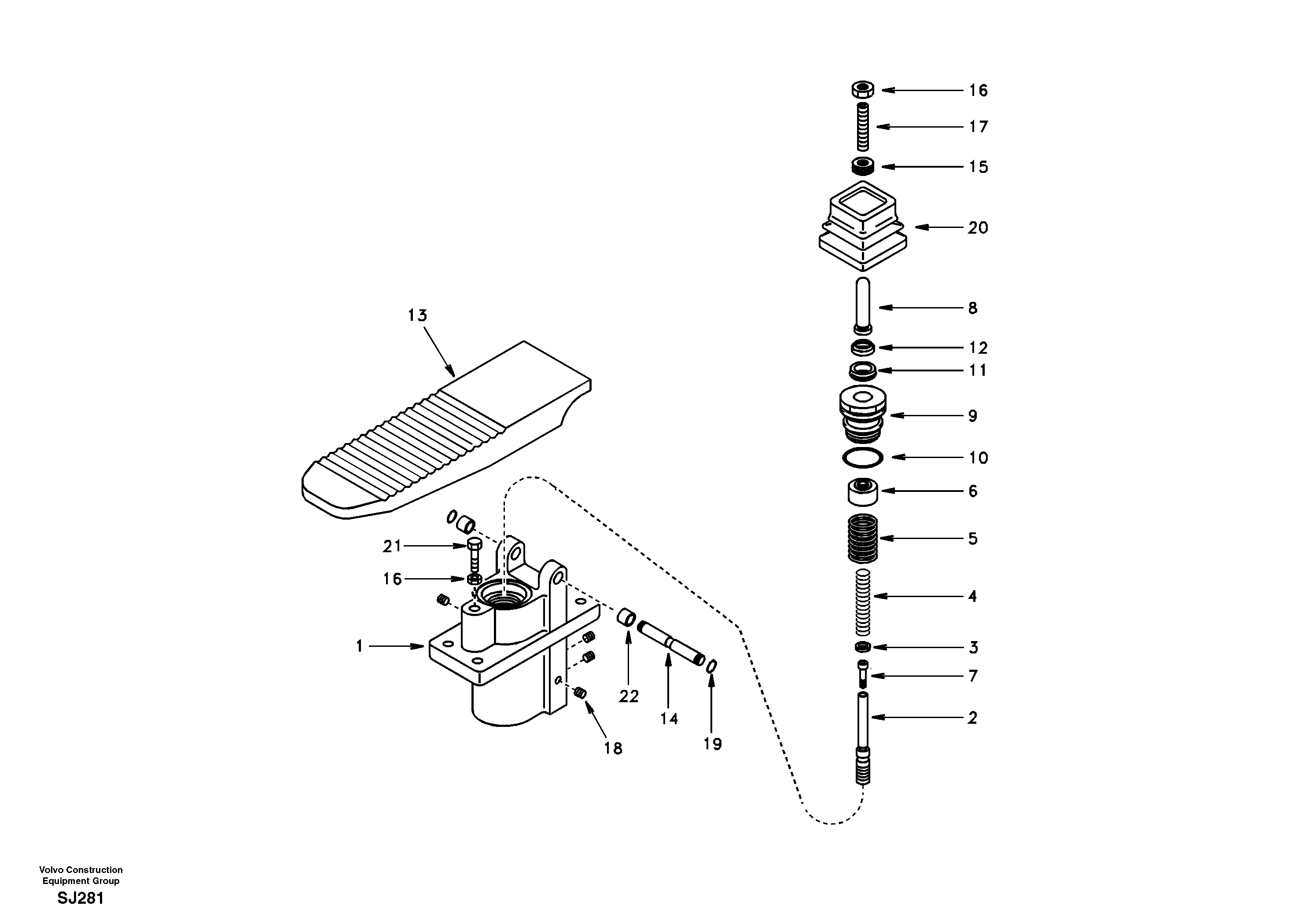 Remote control valve pedal, travel motor — volvo parts diagram