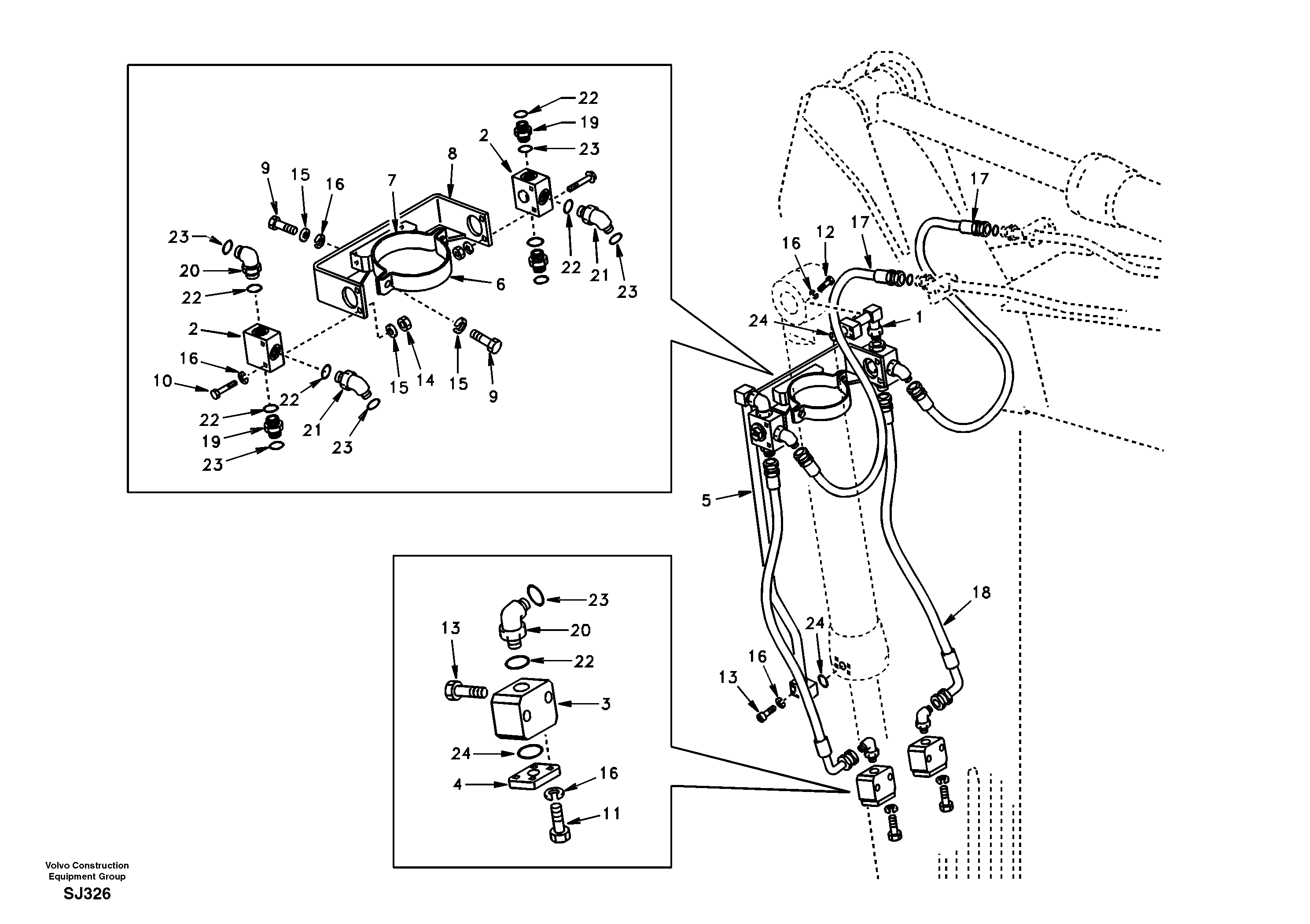 Working hydraulic, clamshell  SER NO 3031- — volvo parts diagram