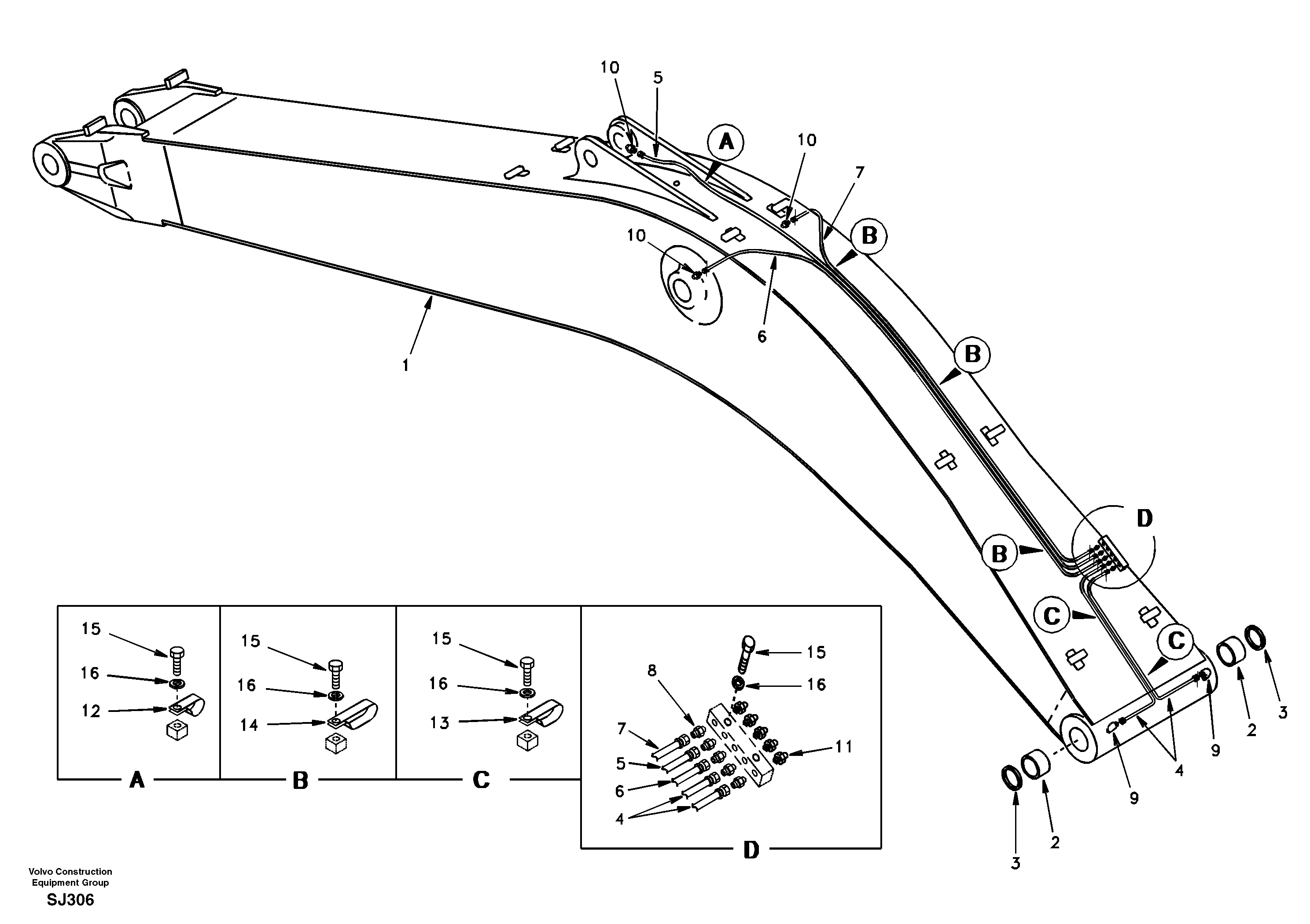 Boom and grease piping, mono — volvo parts diagram