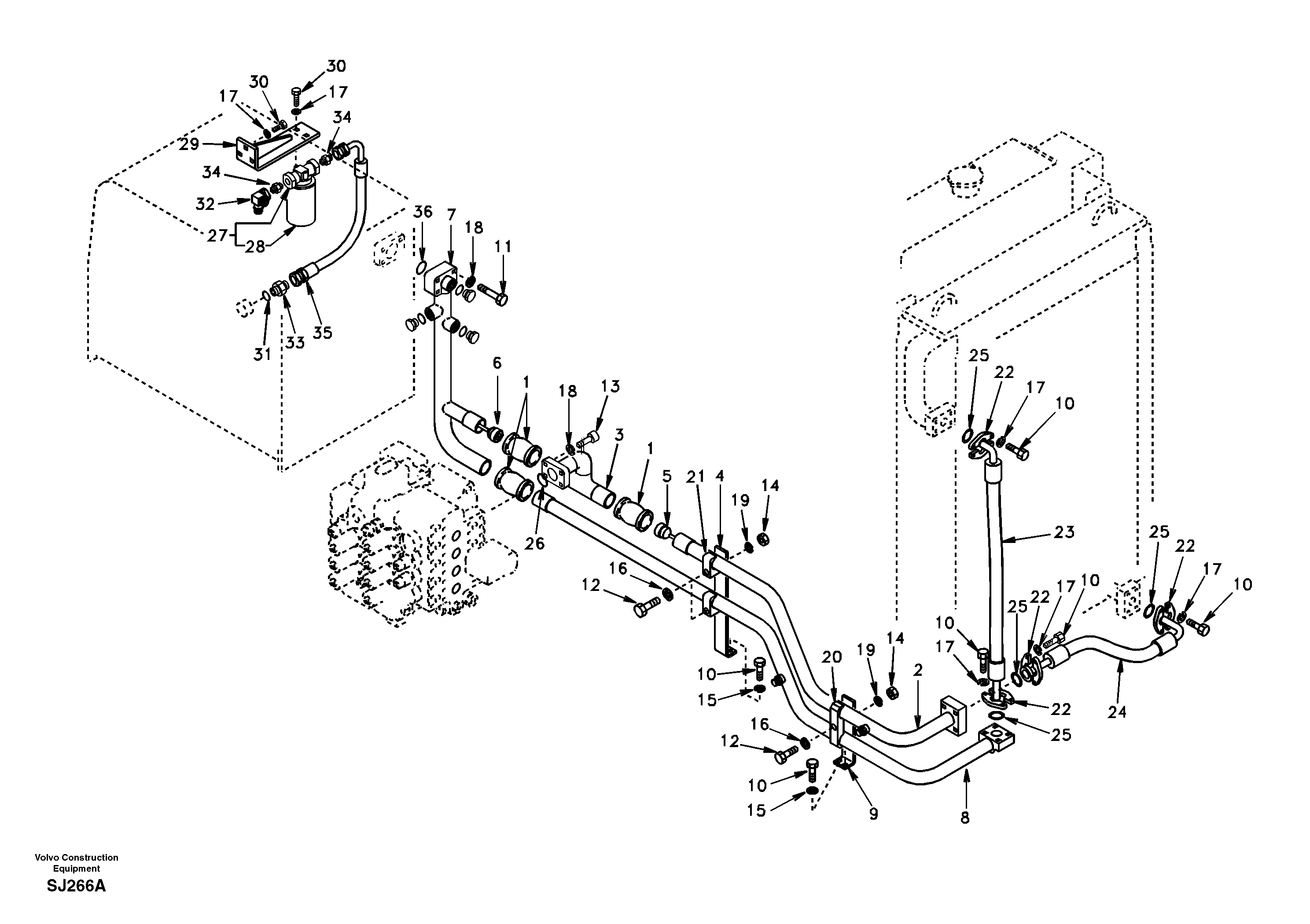 Hydraulic system, hydraulic tank to hydraulic oil cooler — volvo parts diagram