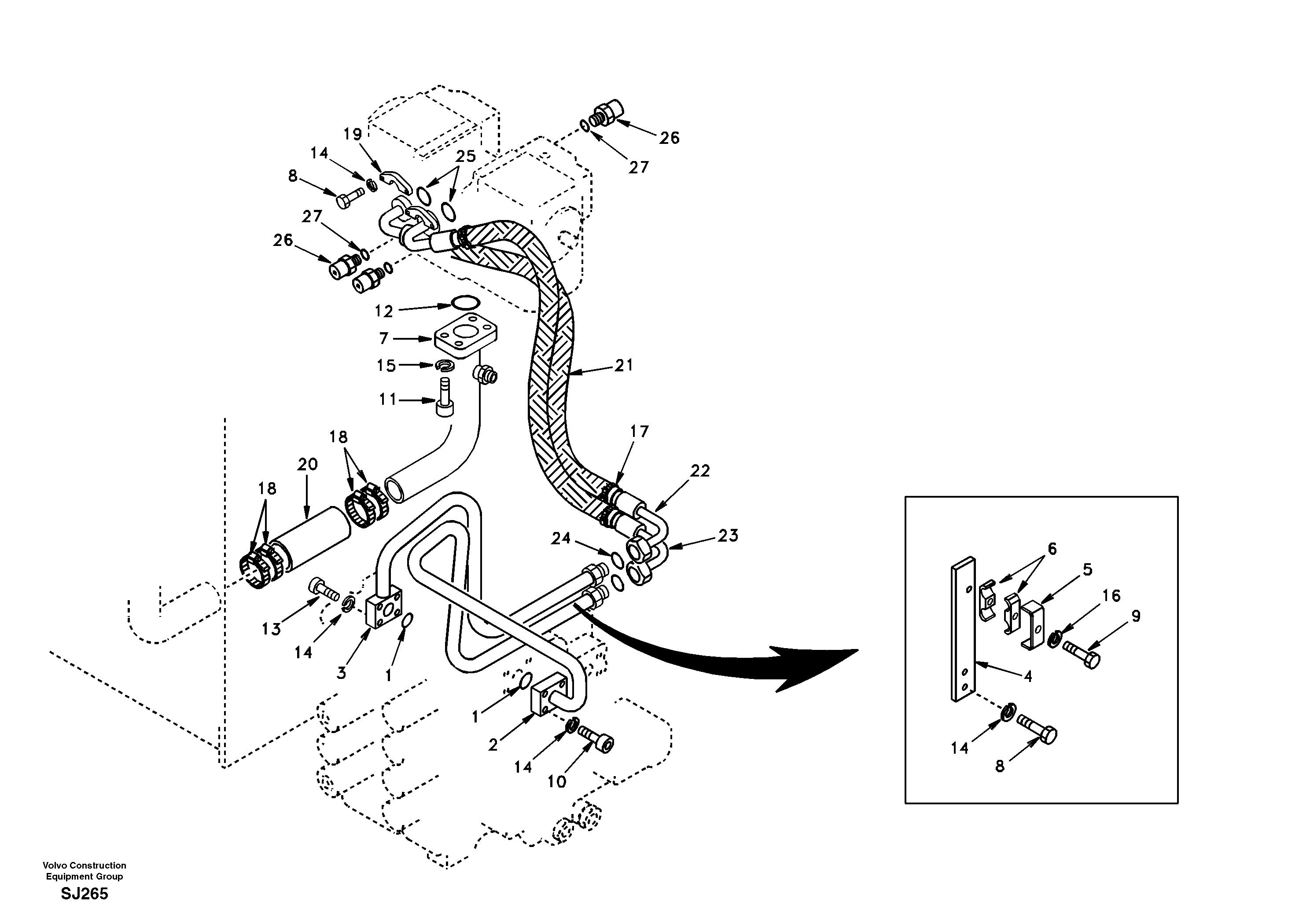 Hydraulic system, hydraulic tank to hydraulic pump — volvo parts diagram