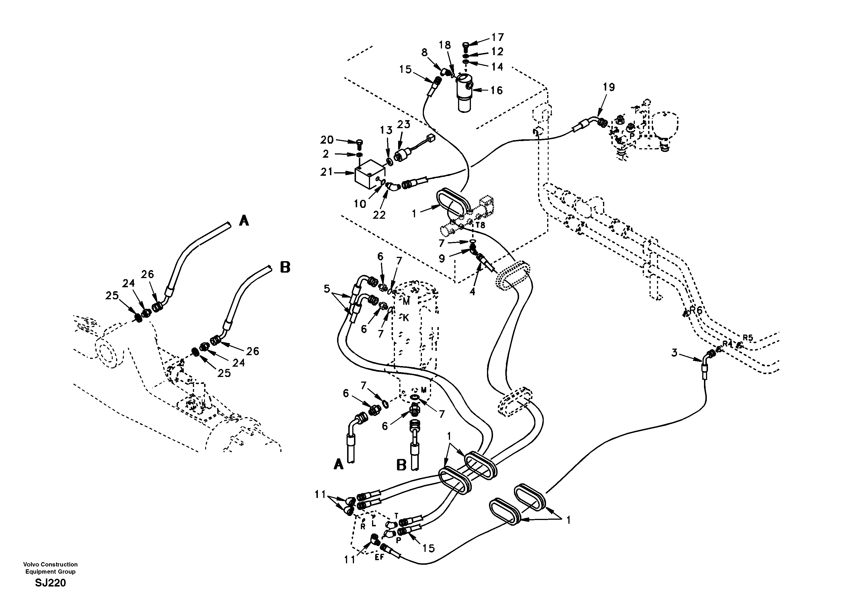 Hydraulic system, steering line — volvo parts diagram