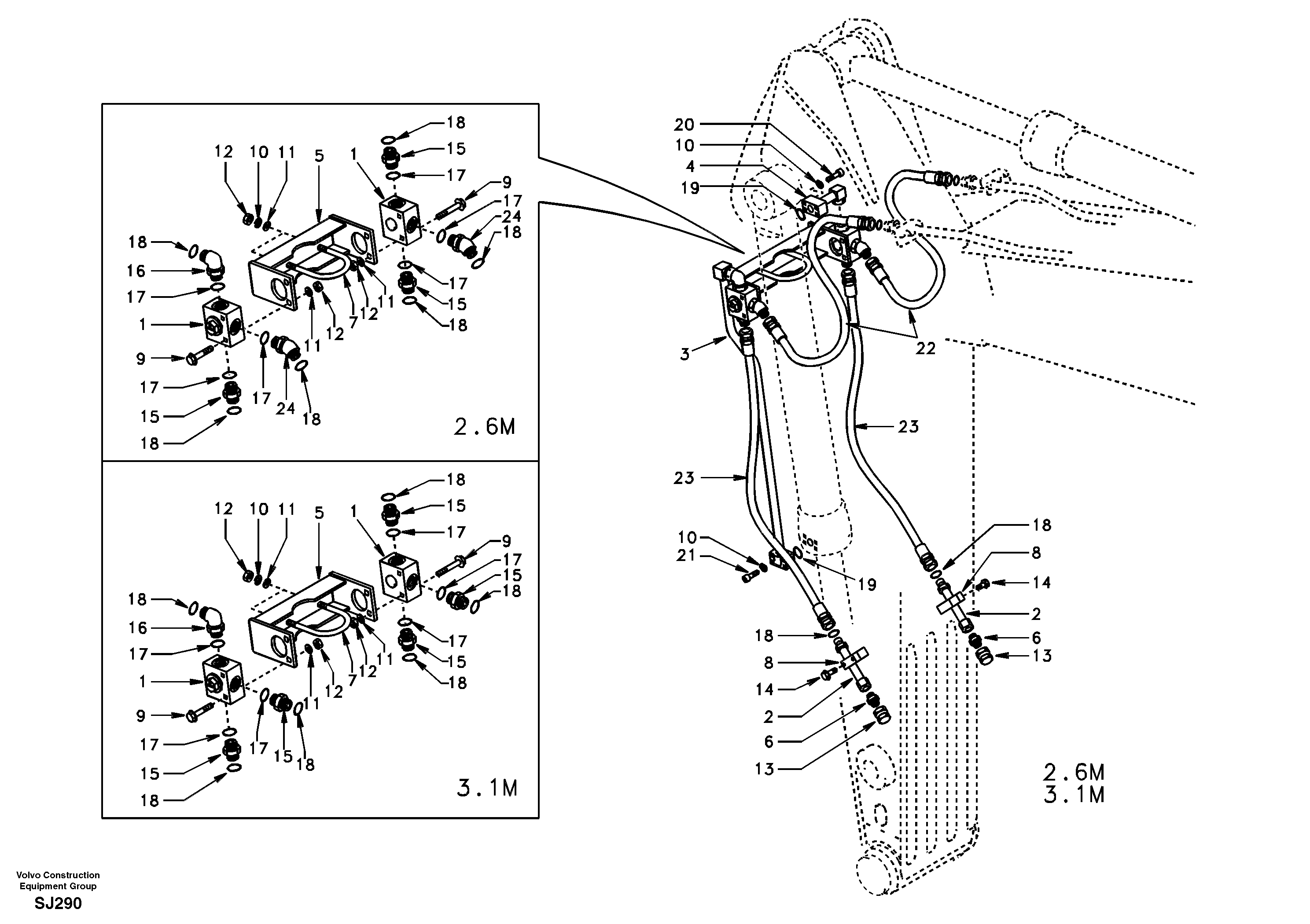 Working hydraulic, clamshell  SER NO 3001-3030 — volvo parts diagram