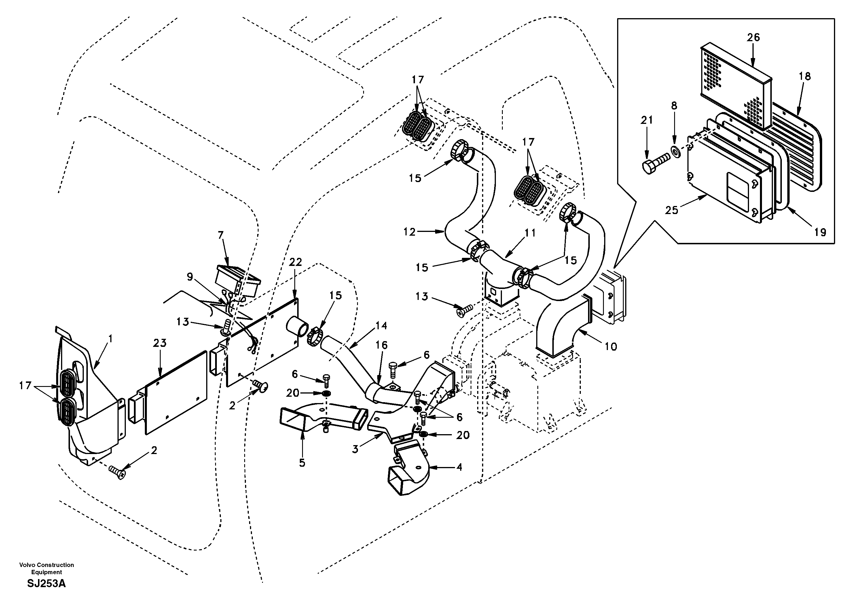 Air duct in cabin and cabin floor — volvo parts diagram