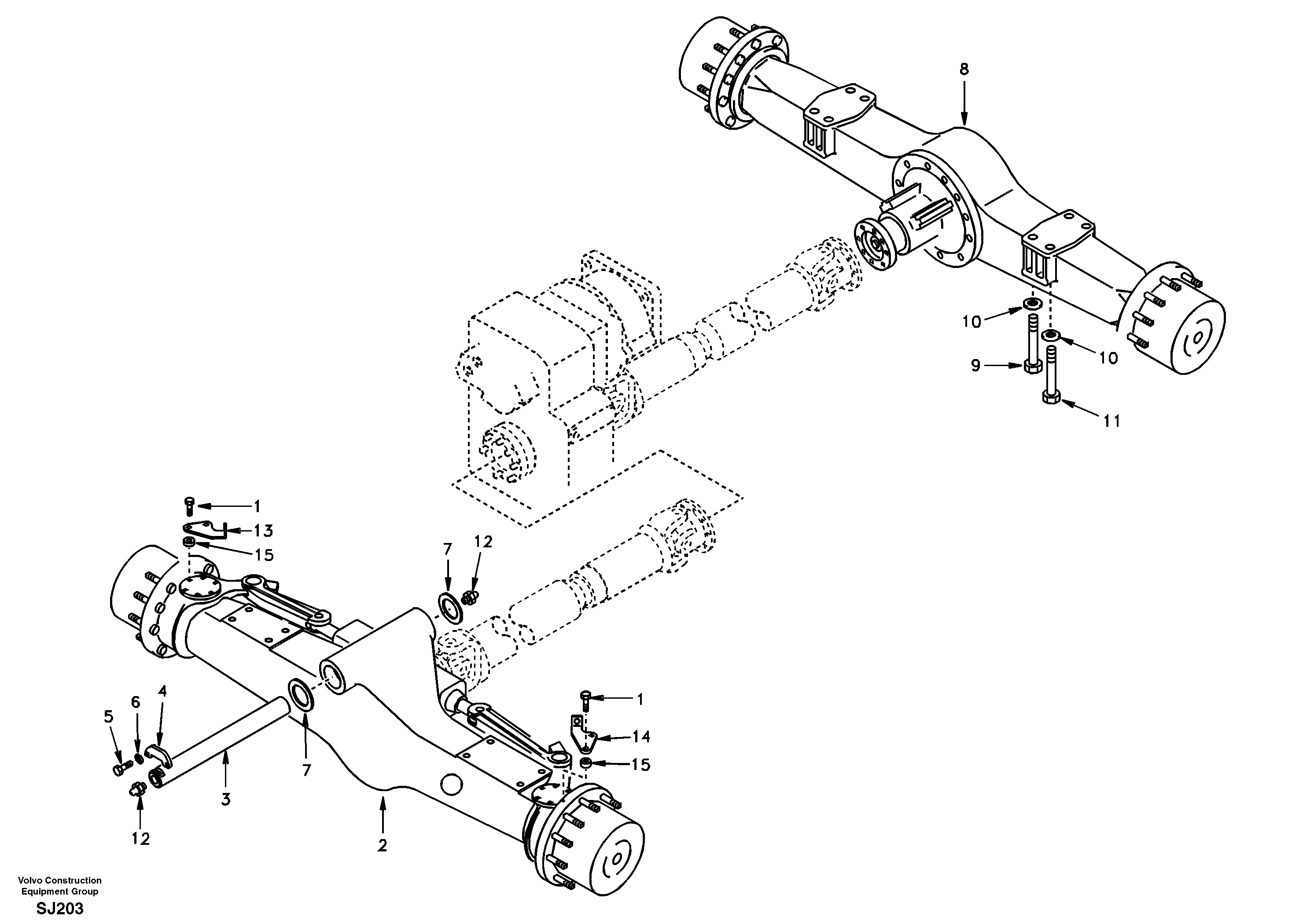 Front and rear axle mounting — volvo parts diagram
