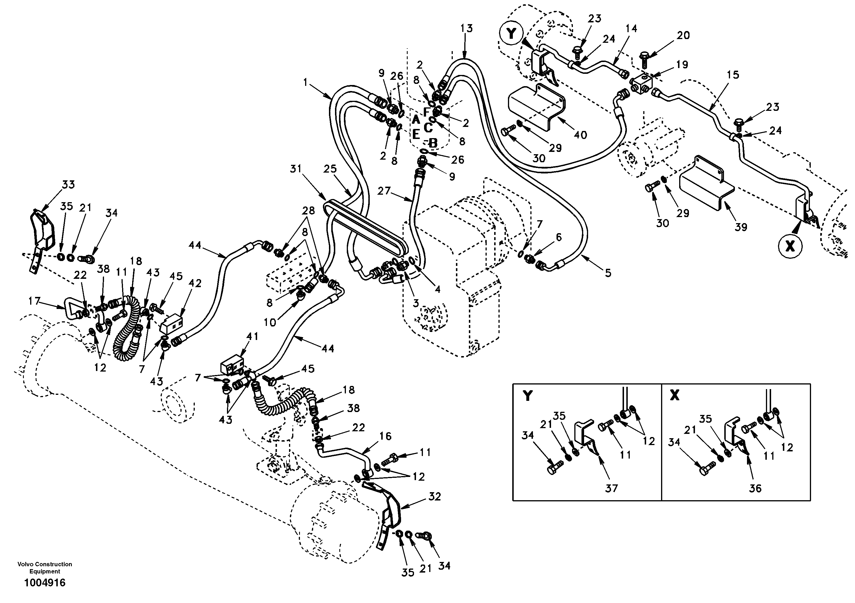 Hydraulic system, lower brake line — volvo parts diagram