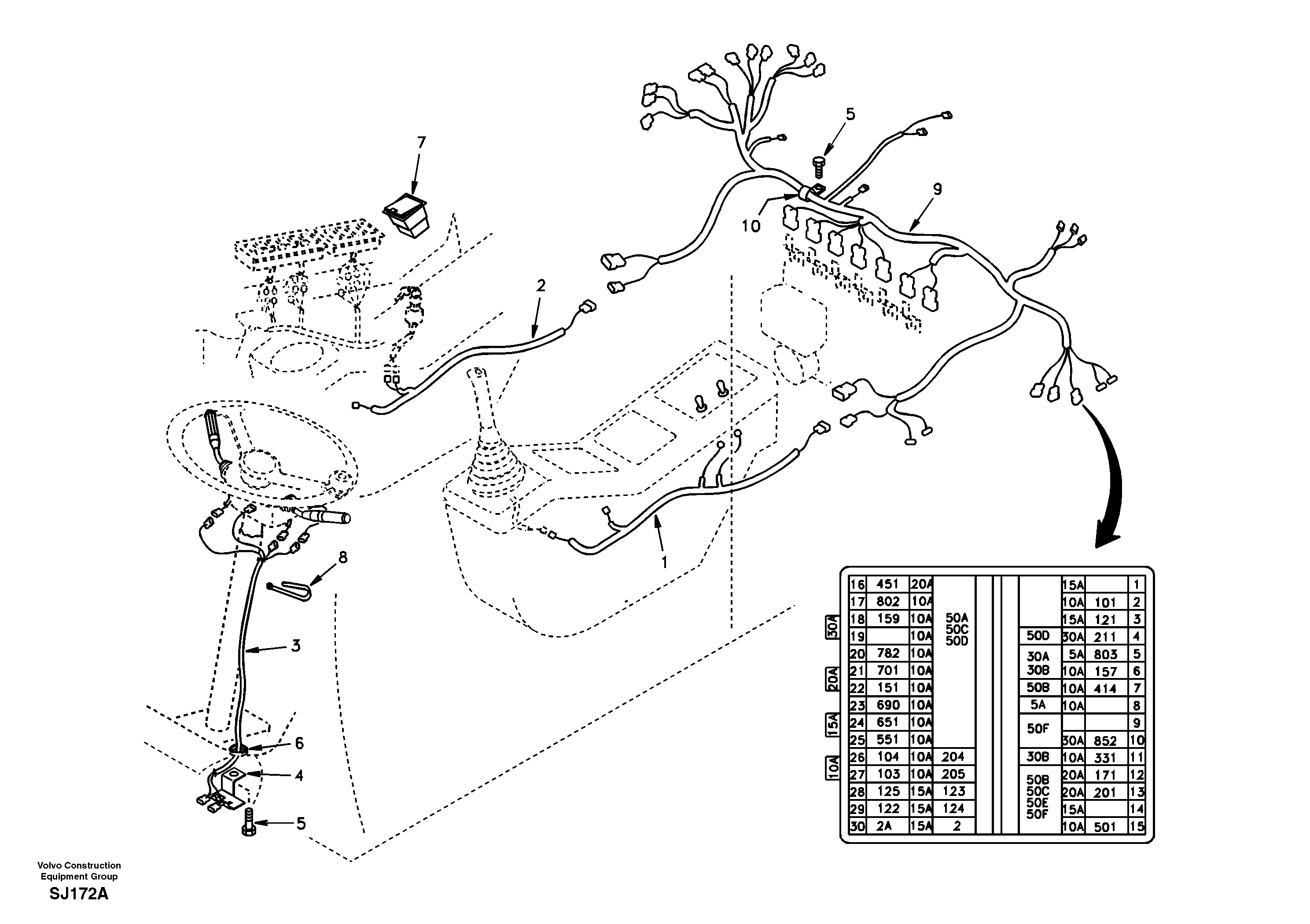 Cable and wire harness, instrument panel — volvo parts diagram