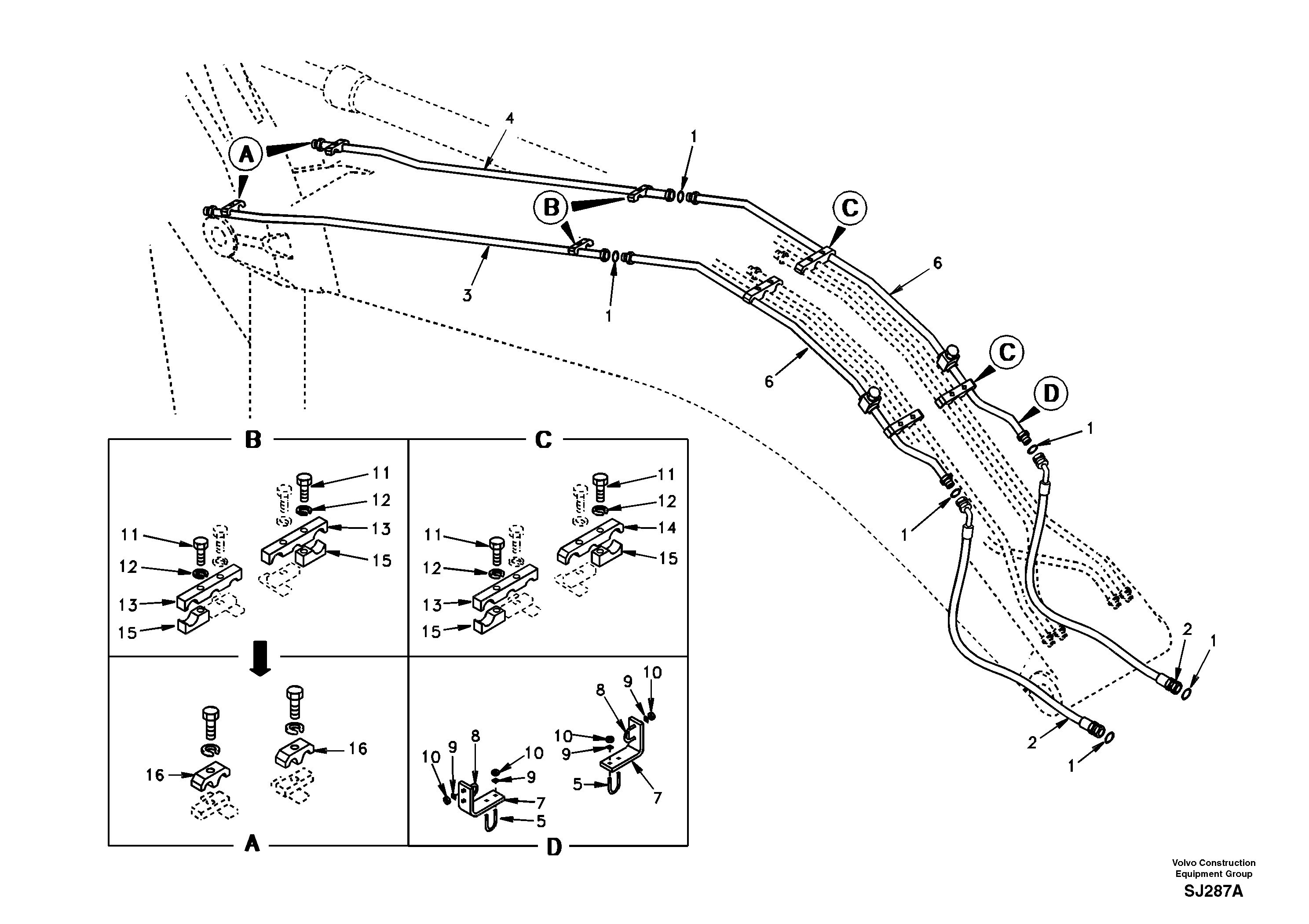 Working hydraulic, hammer and shear for boom  EK09D001 USA,STD — volvo parts diagram